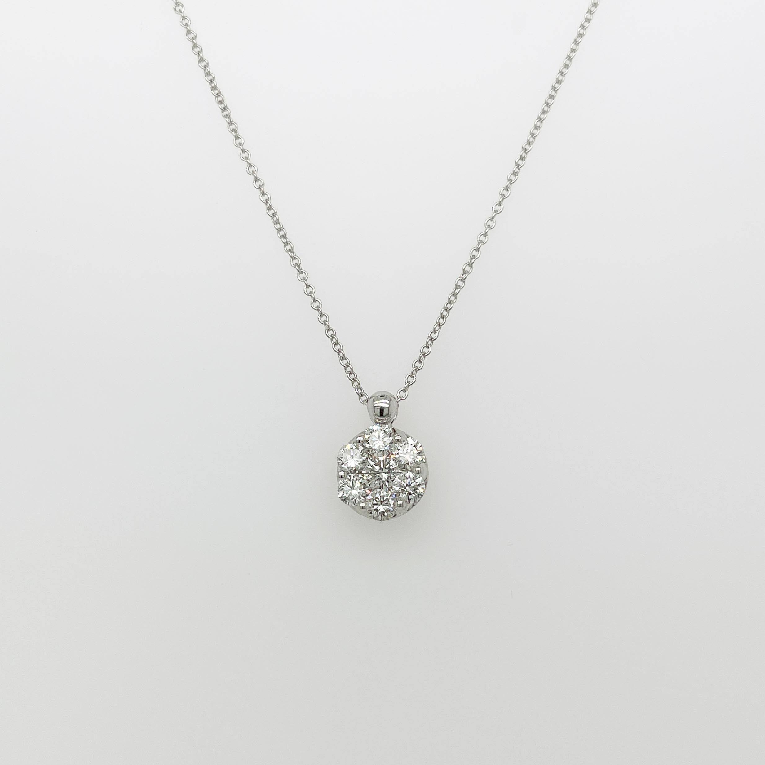 Modern Signed Diamond & 14 Karat White Gold Pendant Necklace For Sale