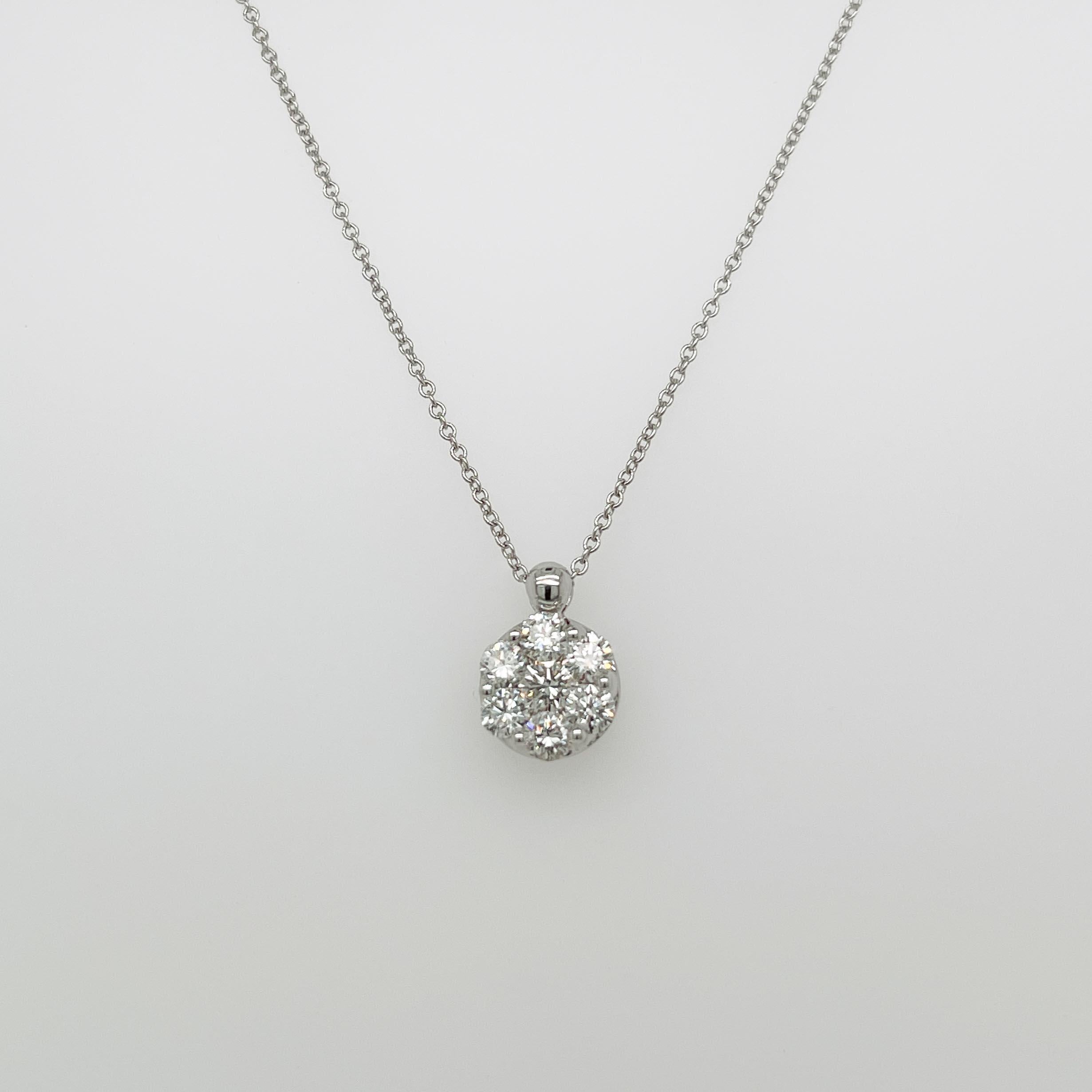 Brilliant Cut Signed Diamond & 14 Karat White Gold Pendant Necklace For Sale