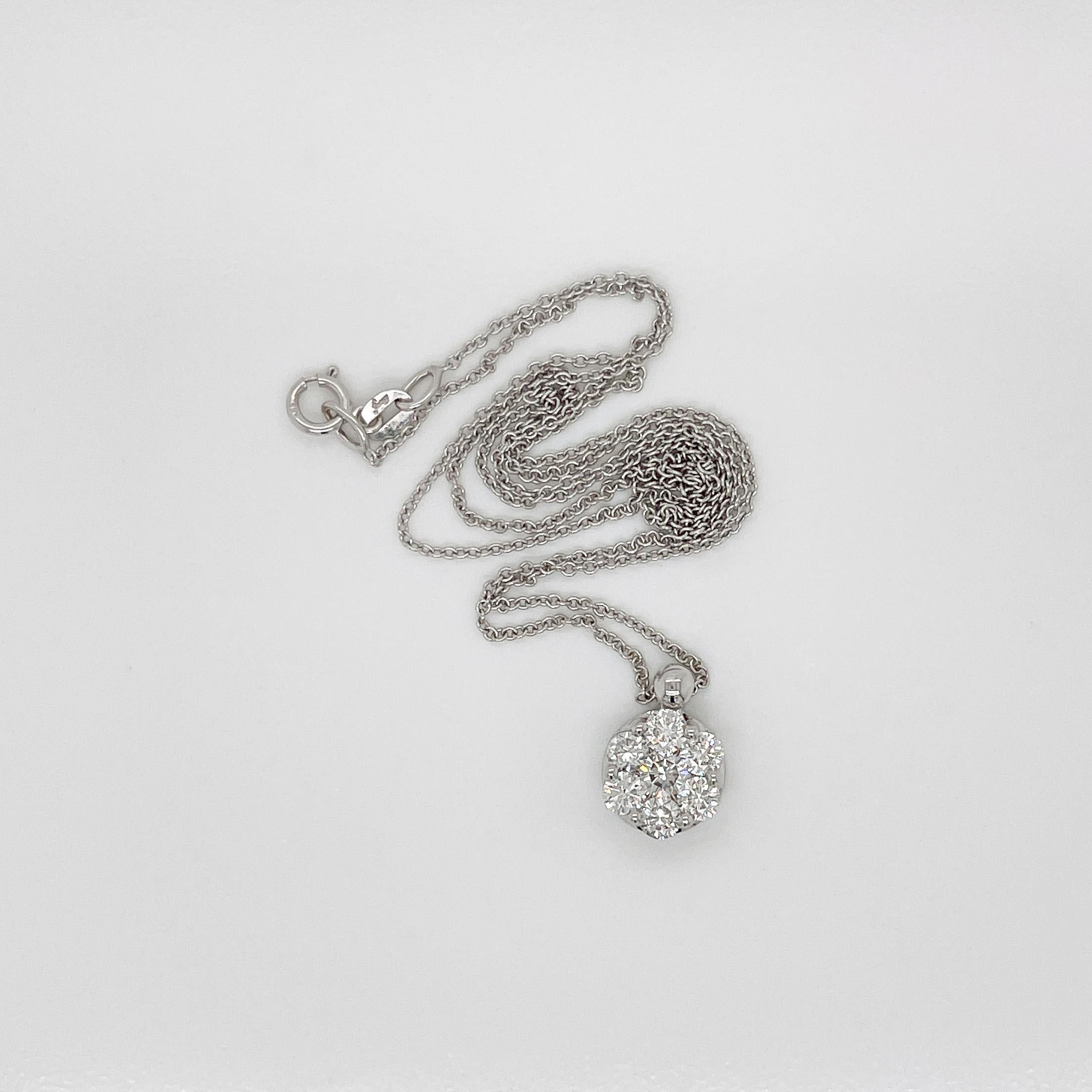 Women's Signed Diamond & 14 Karat White Gold Pendant Necklace For Sale