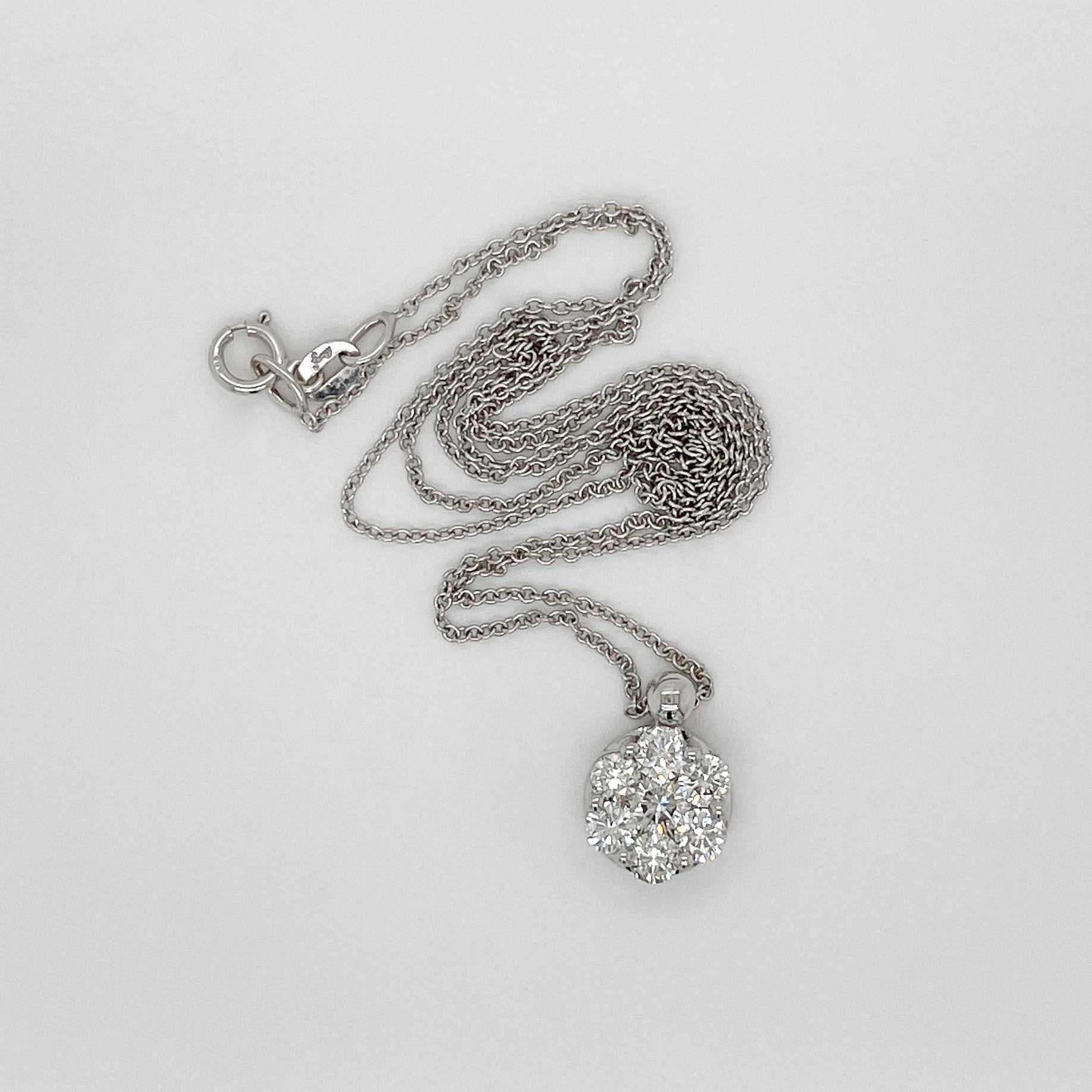 Signed Diamond & 14 Karat White Gold Pendant Necklace For Sale 1