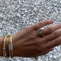 Signed Diamond Asymmetric Swirl Ring 3.99 Carats GIA, 14K Yellow Gold Euro Shank