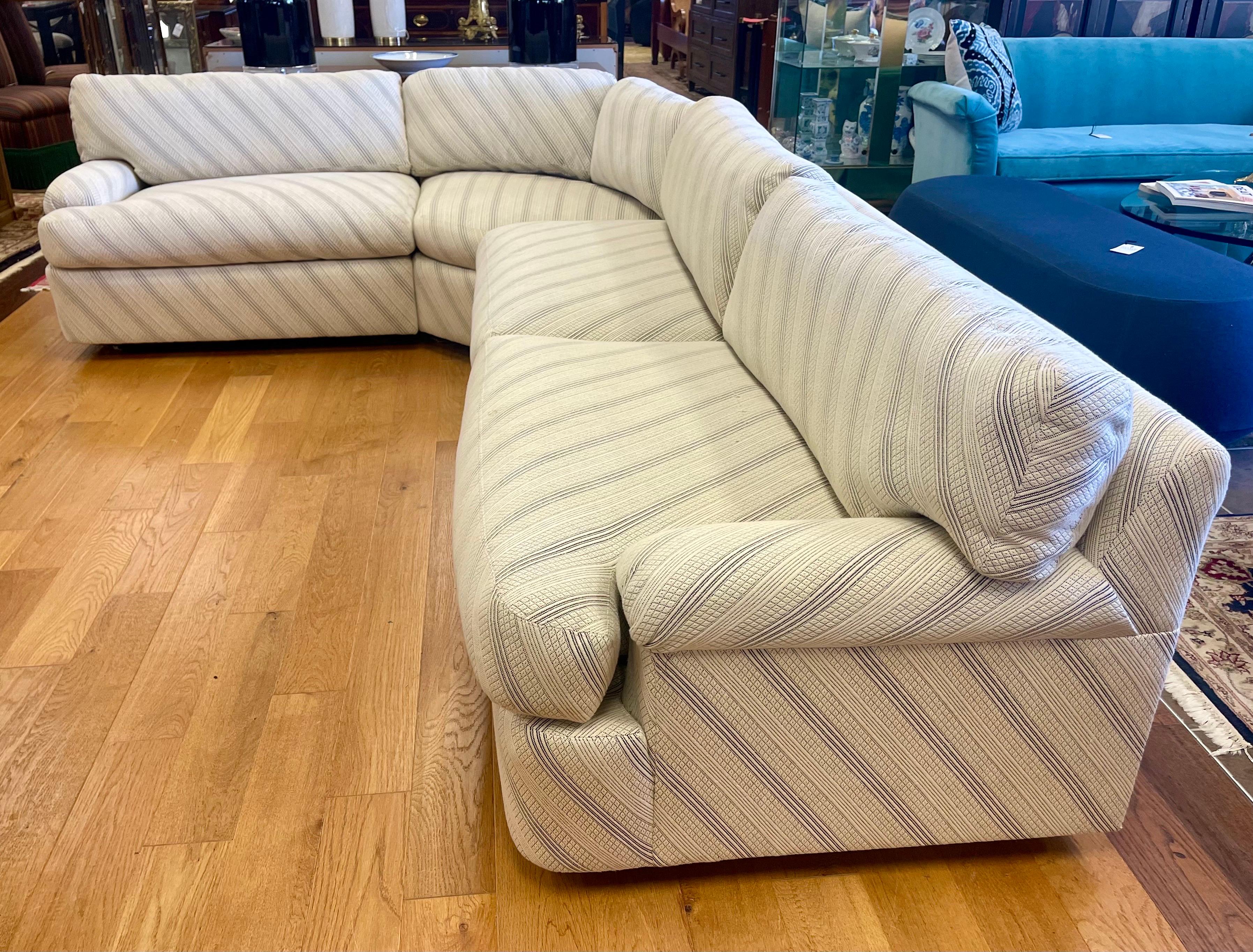 Fabric Signed Directional Furniture Mid Century Modern 3PC Curved Sectional Sofa