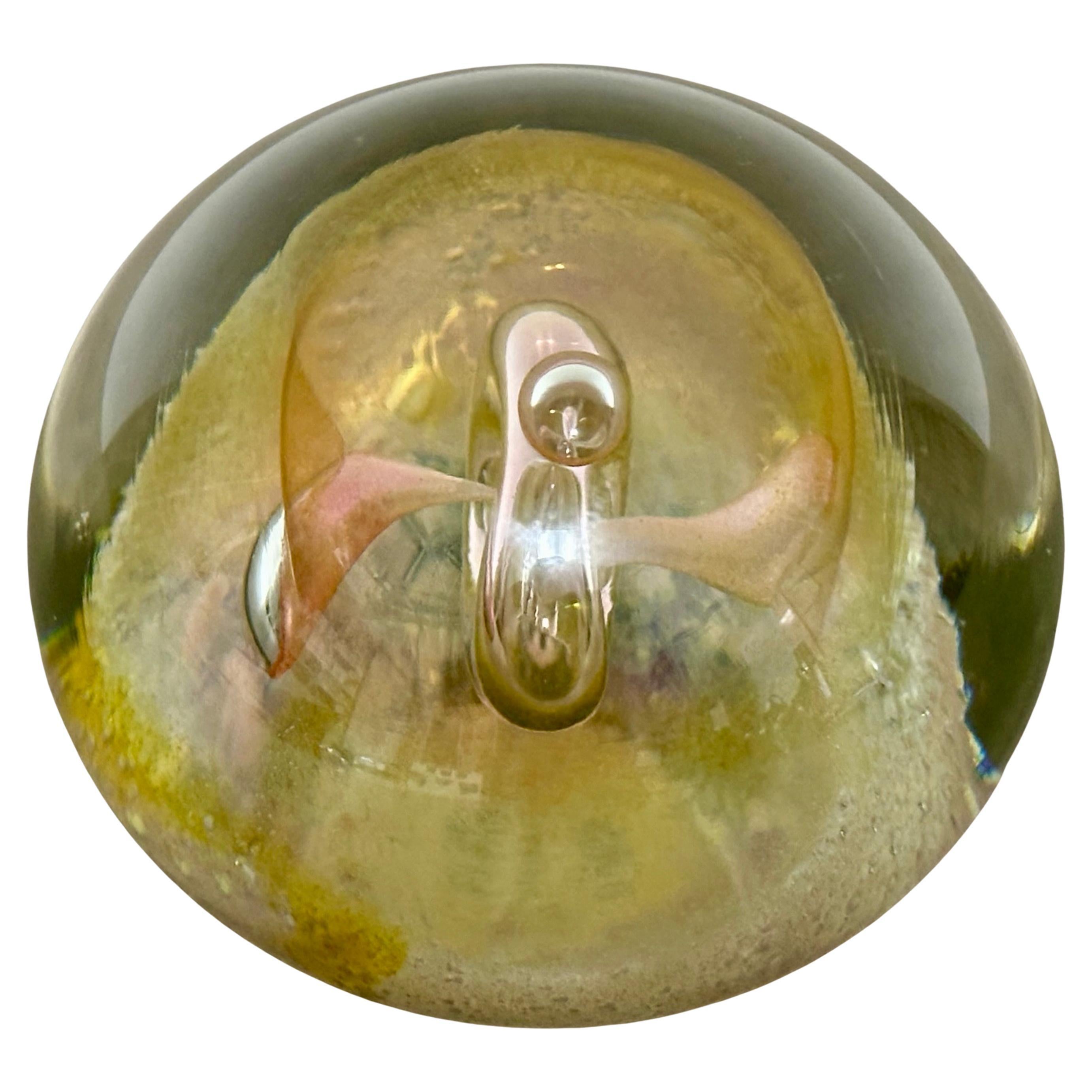 Signed Dominick Labino Hand-Blown Art Glass "Controlled Bubble" Paperweight For Sale