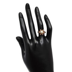 Signed DRA Vintage 14K Gold Pearl, Ruby & Diamond Floral Cocktail Ring
