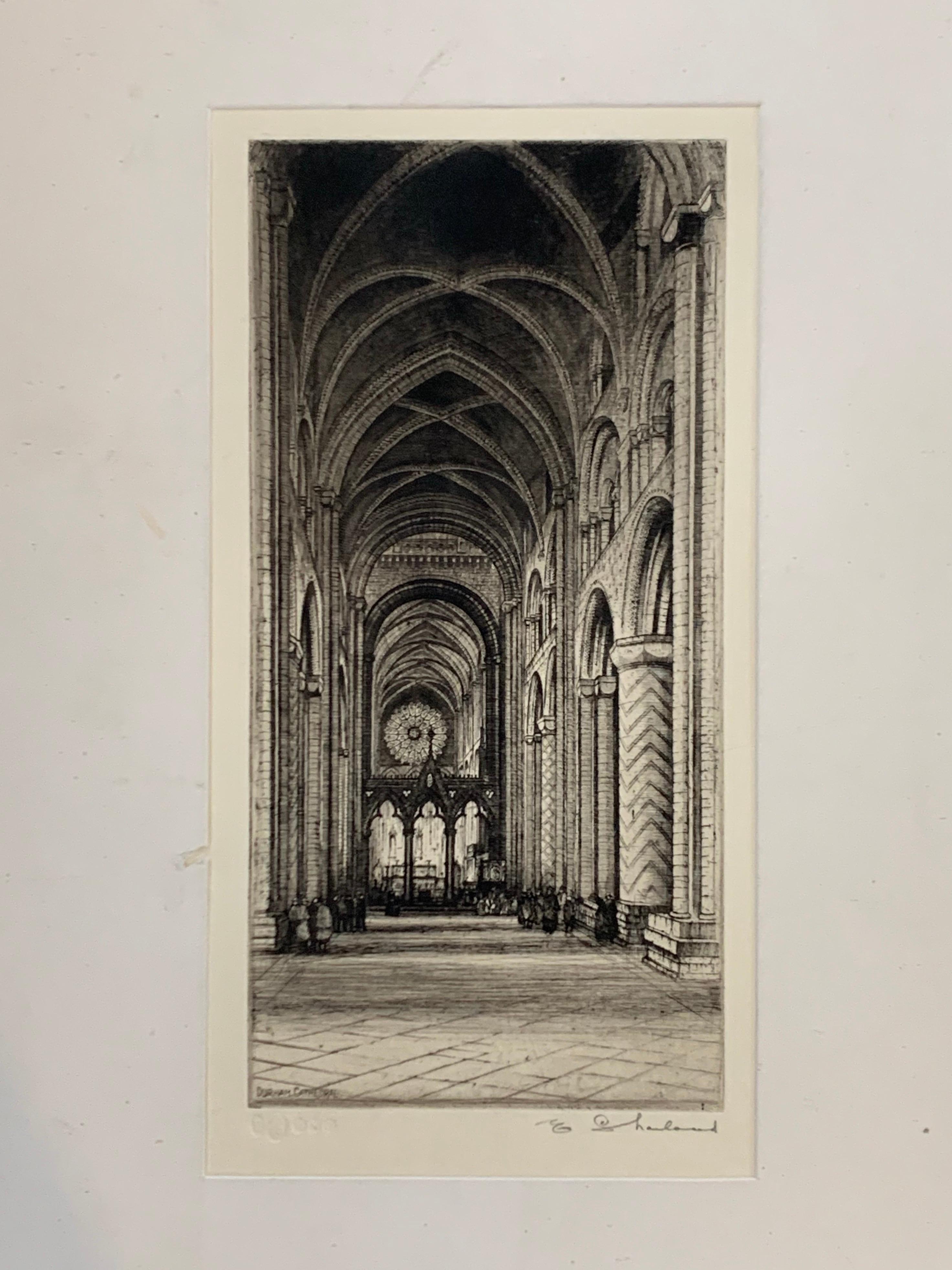 Rare et ancienne gravure à la pointe sèche au crayon signée par l'artiste dont le nom est illisible, vers le milieu du XIXe siècle, Angleterre.