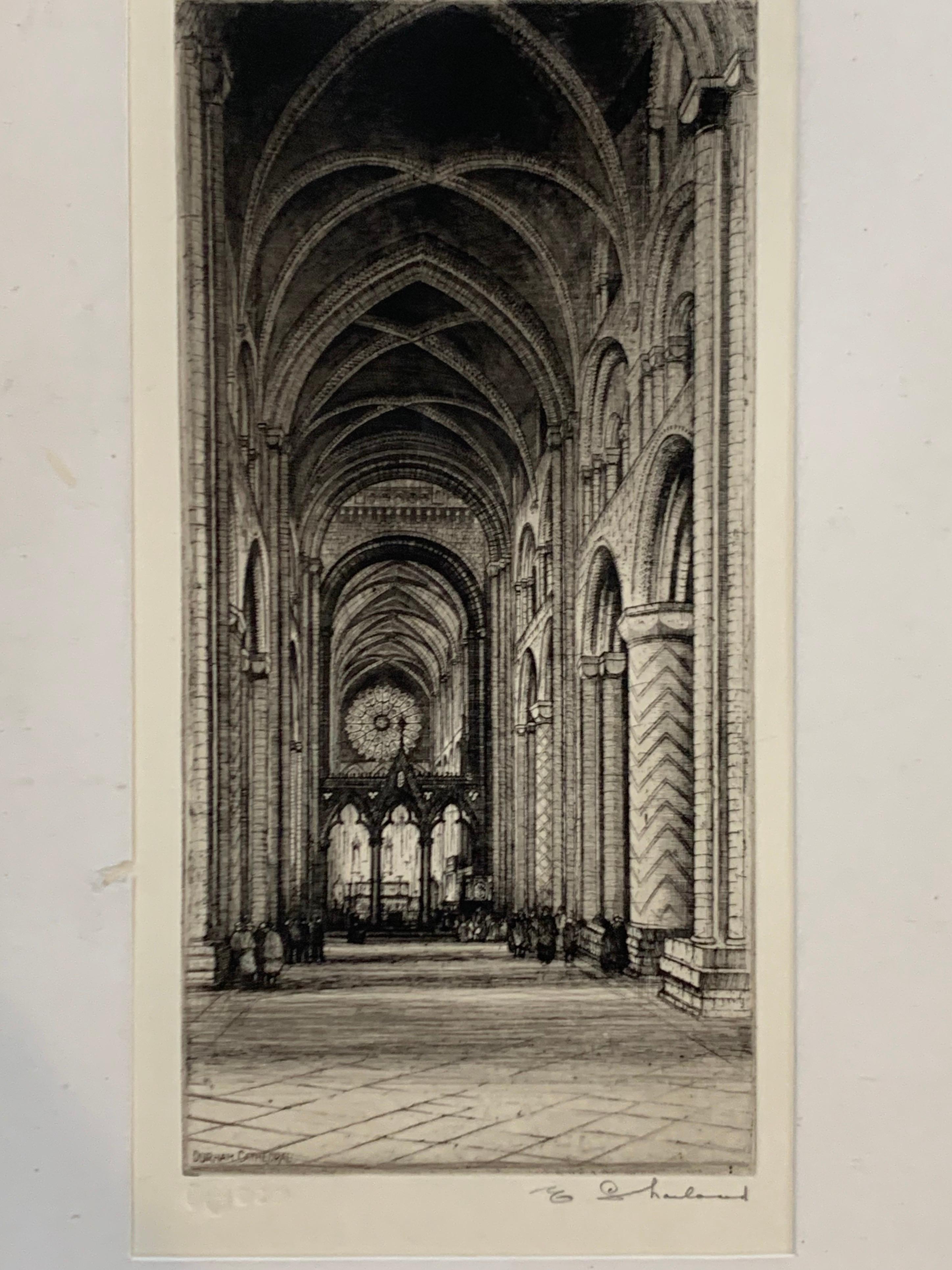 Signierte antike Kaltnadelradierung der Durham-Kathedrale, 19. Jahrhundert, England (Englisch) im Angebot