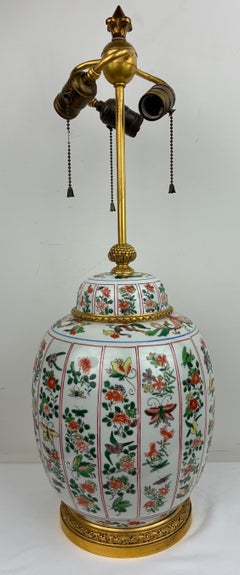 Signed E. F. Caldwell Chinese Porcelain and Gilt Bronze Lamp.