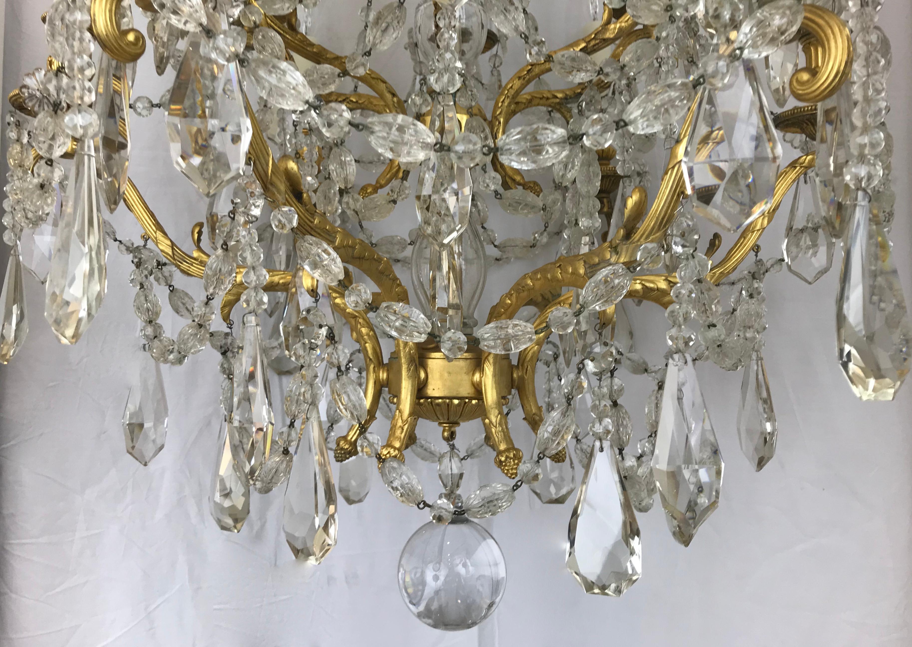 Signed E. F. Caldwell Gilt Bronze and Crystal Louis XVI Style Chandelier For Sale 9