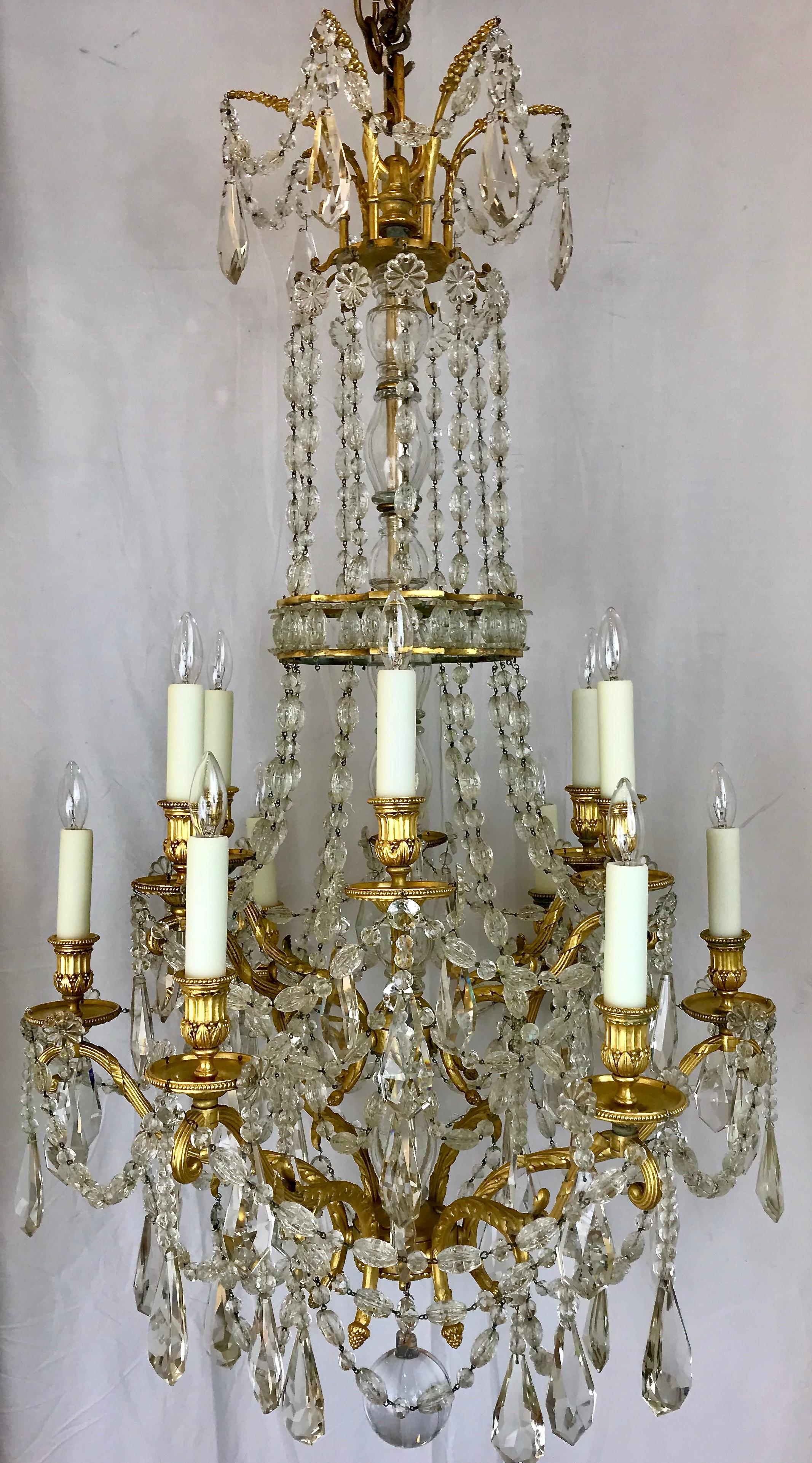 Neoclassical Signed E. F. Caldwell Gilt Bronze and Crystal Louis XVI Style Chandelier For Sale