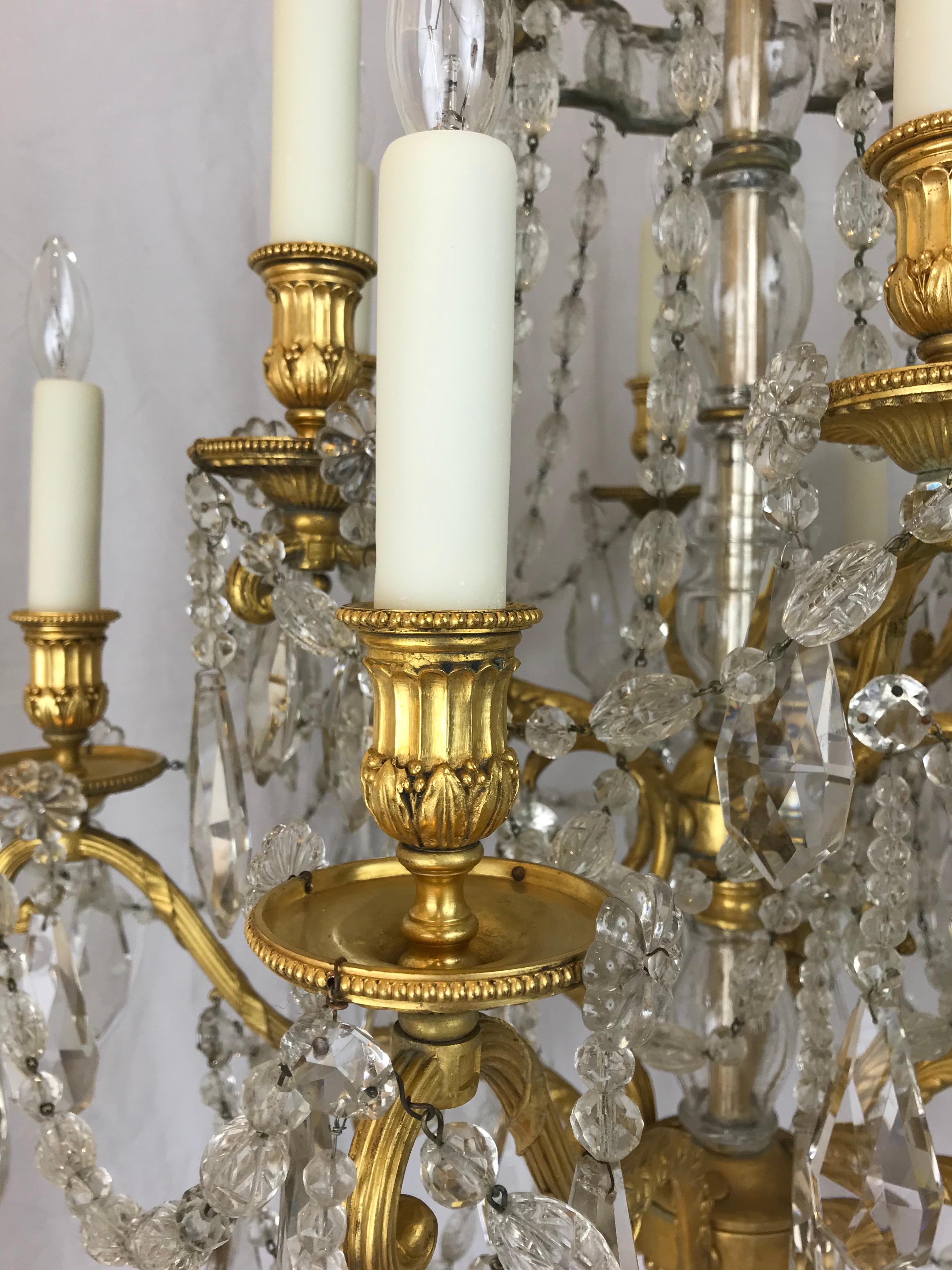 American Signed E. F. Caldwell Gilt Bronze and Crystal Louis XVI Style Chandelier For Sale