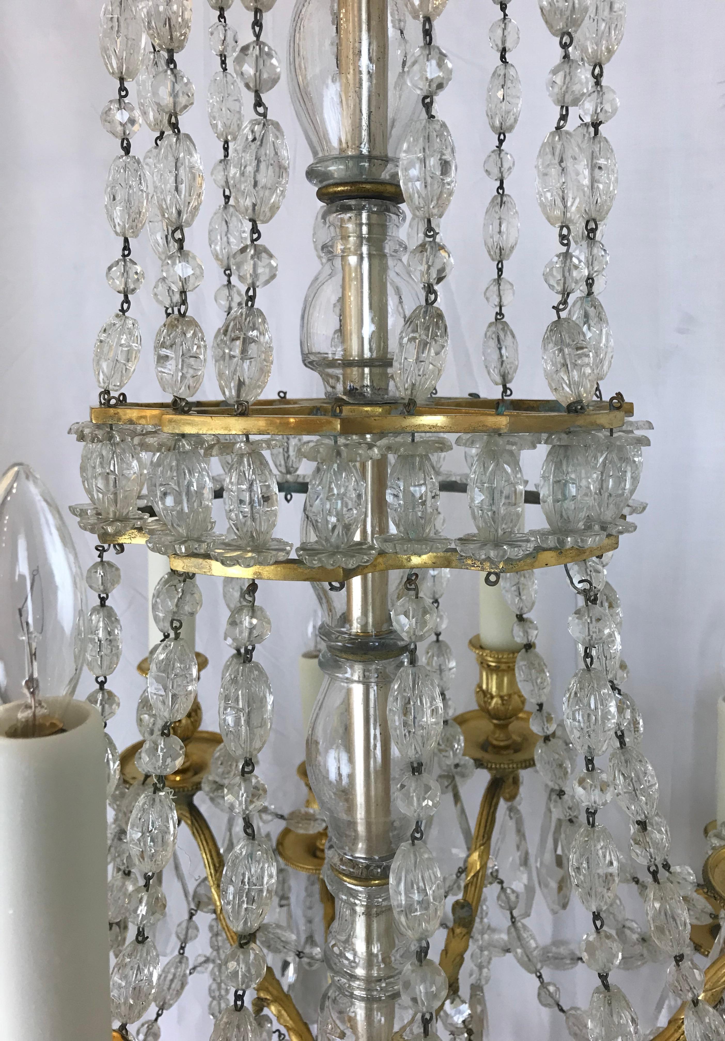 18th Century Signed E. F. Caldwell Gilt Bronze and Crystal Louis XVI Style Chandelier For Sale