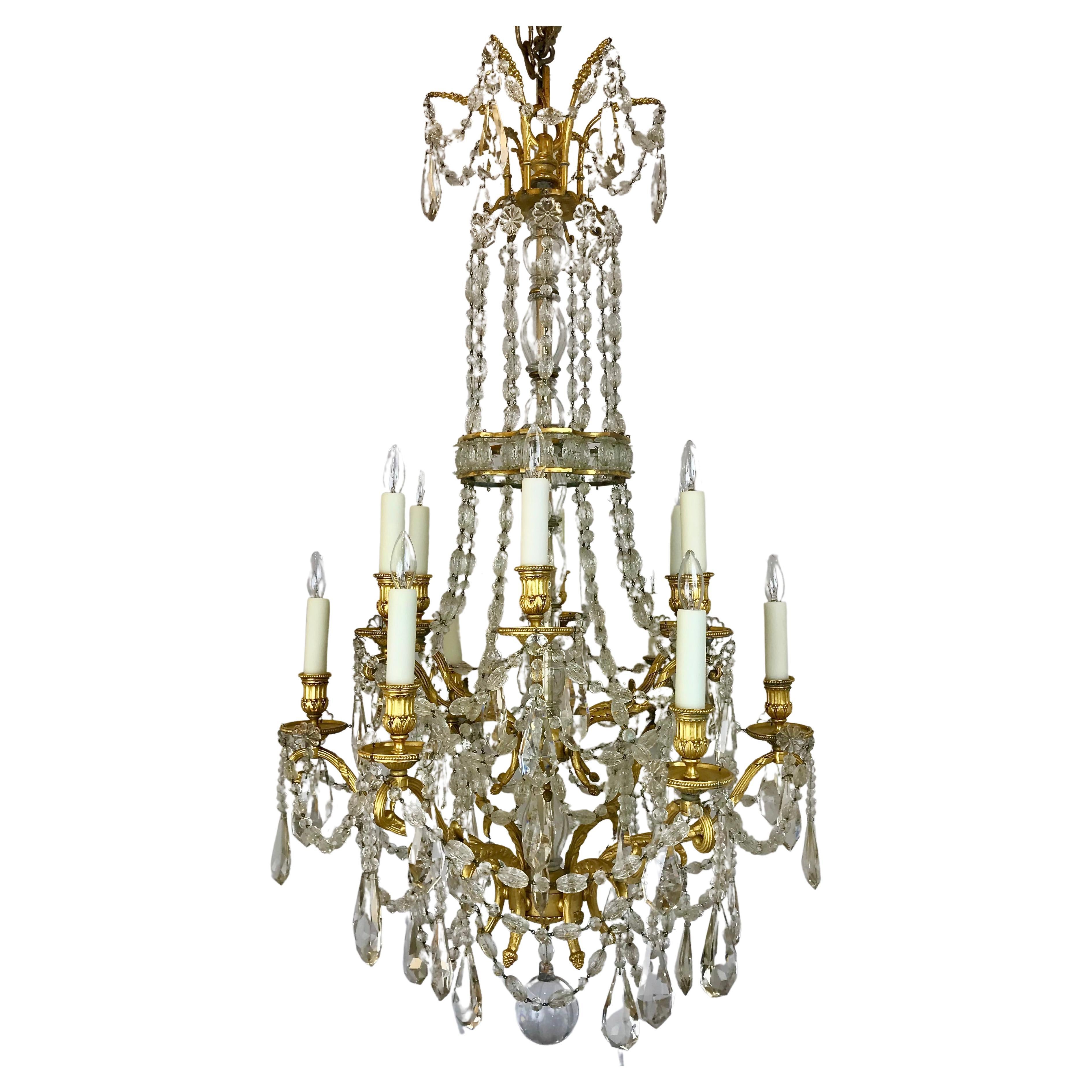 Signed E. F. Caldwell Gilt Bronze and Crystal Louis XVI Style Chandelier