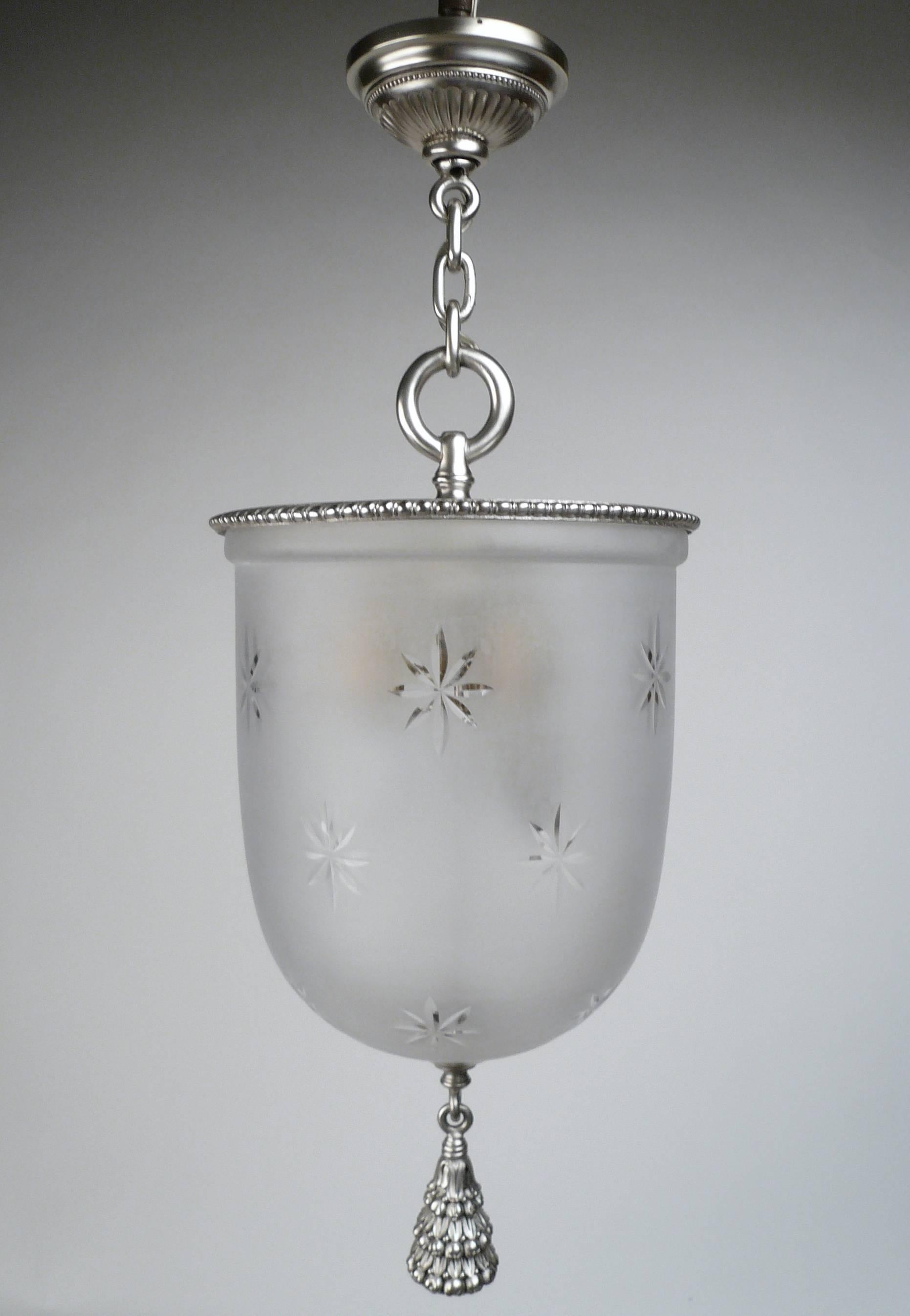 Neoclassical Signed E. F. Caldwell Silvered Bronze Hanging Pendant Lantern