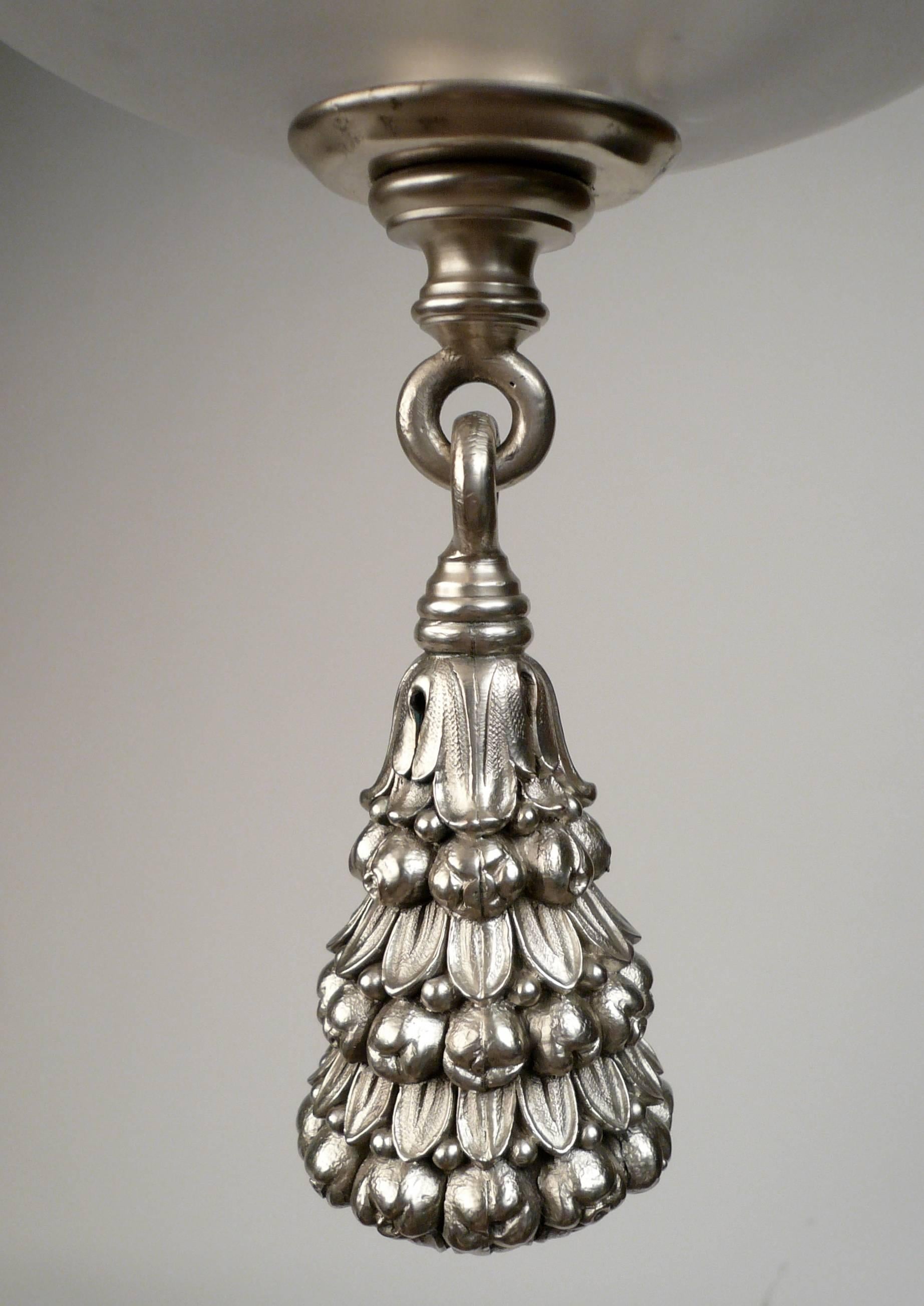 American Signed E. F. Caldwell Silvered Bronze Hanging Pendant Lantern