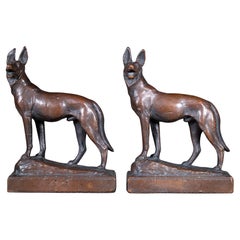 Signed Early 20th c. Bronze Dog Bookends by PAUL HERZEL c.1920