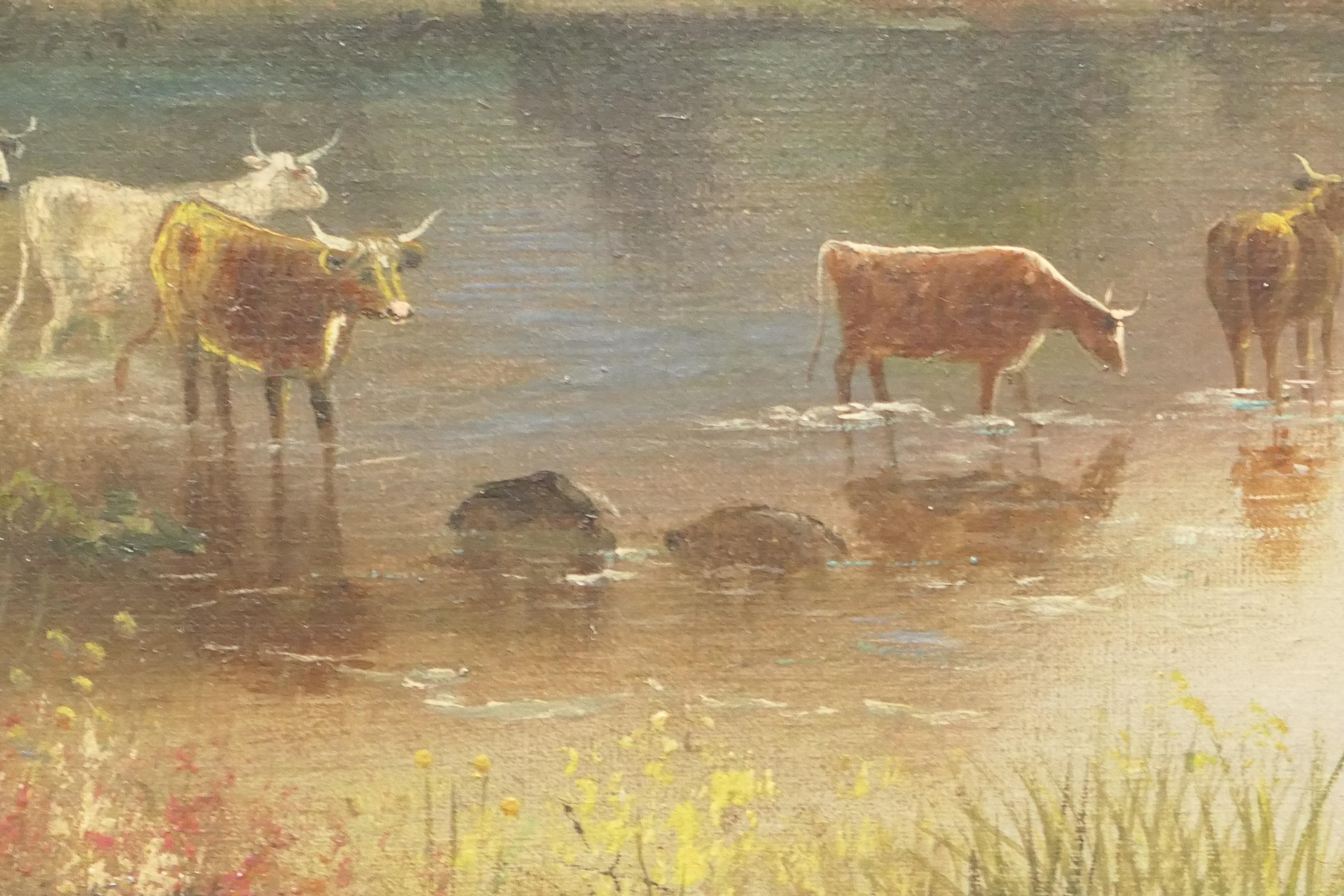 Edoardiano Pittura ad olio dei primi del Novecento firmata, Mattina di campagna di J Gouard in vendita