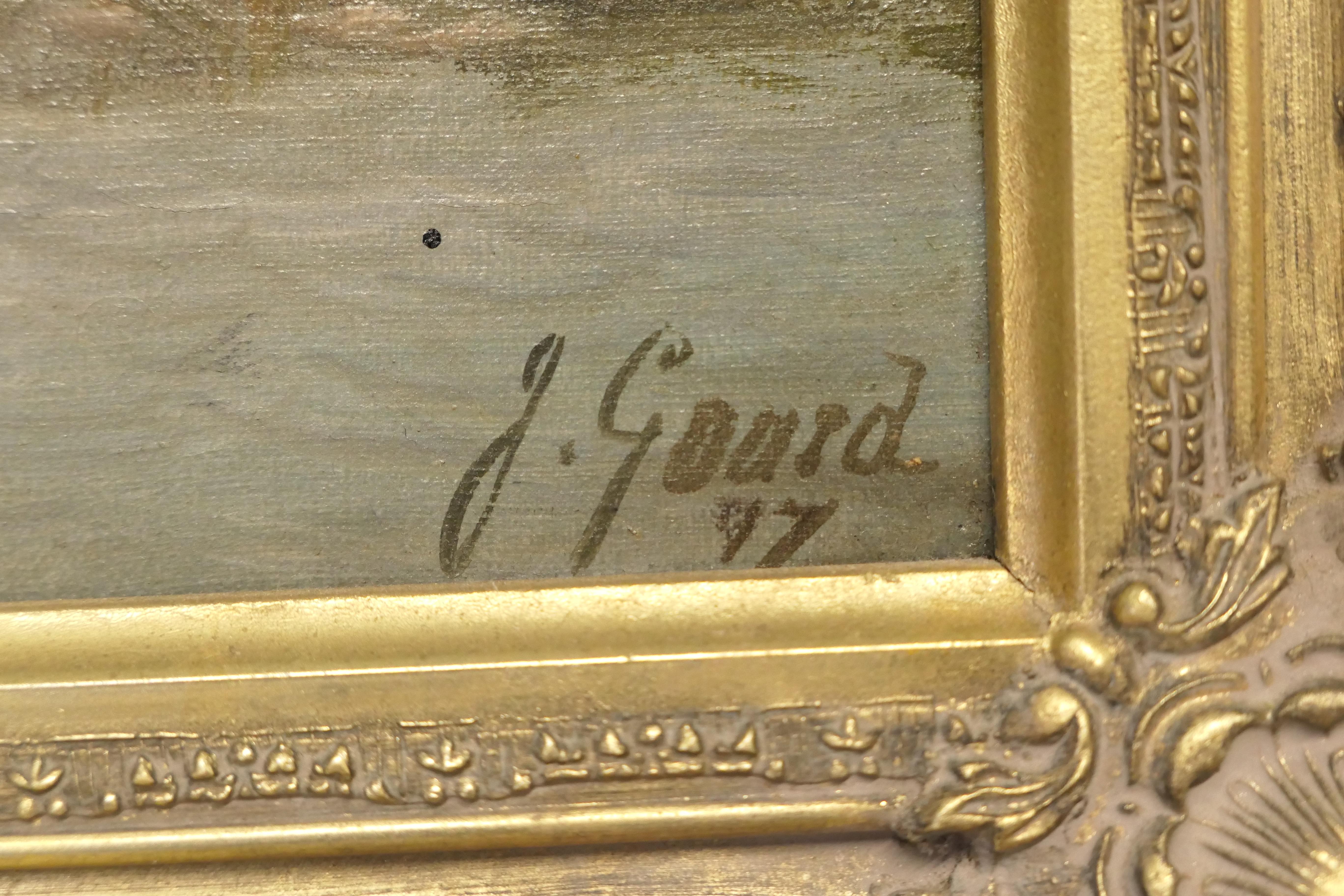 Pittura ad olio dei primi del Novecento firmata, Mattina di campagna di J Gouard in vendita 1