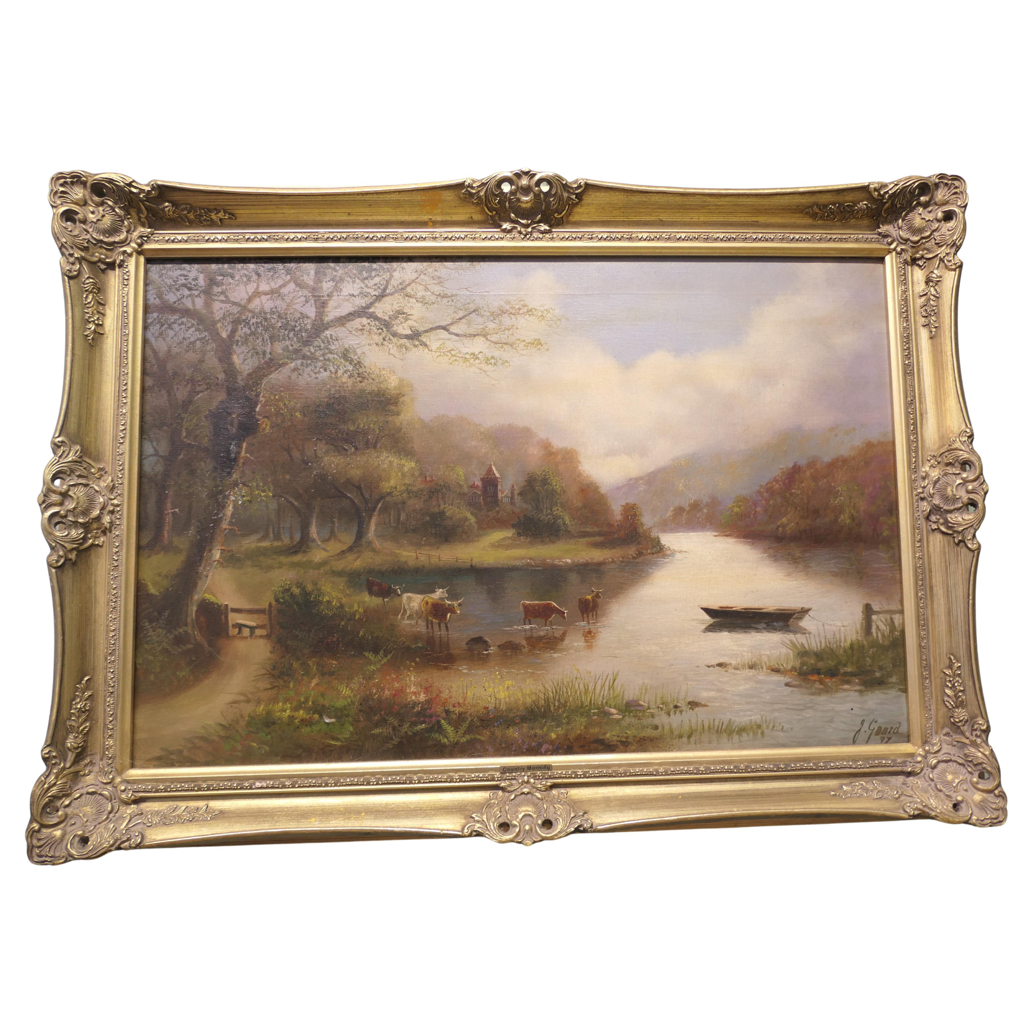 Peinture à l'huile du début du 20e siècle, Country Morning par J Gouard