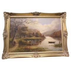 Pittura ad olio dei primi del Novecento firmata, Mattina di campagna di J Gouard