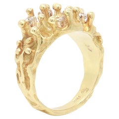 Anello Brutalista in oro giallo 18 carati e diamanti firmato Ed Wiener