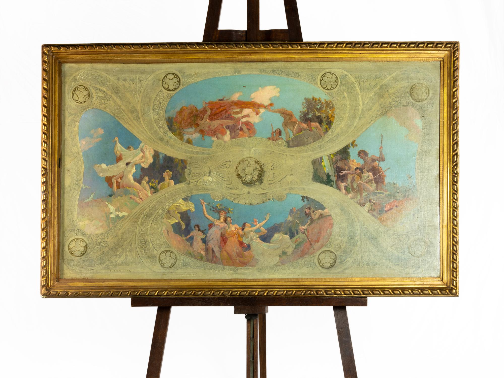 Signed Edouard Bauhain Art Nouveau Oil Painting  20th Century Church Study In Good Condition For Sale In Lisbon, PT
