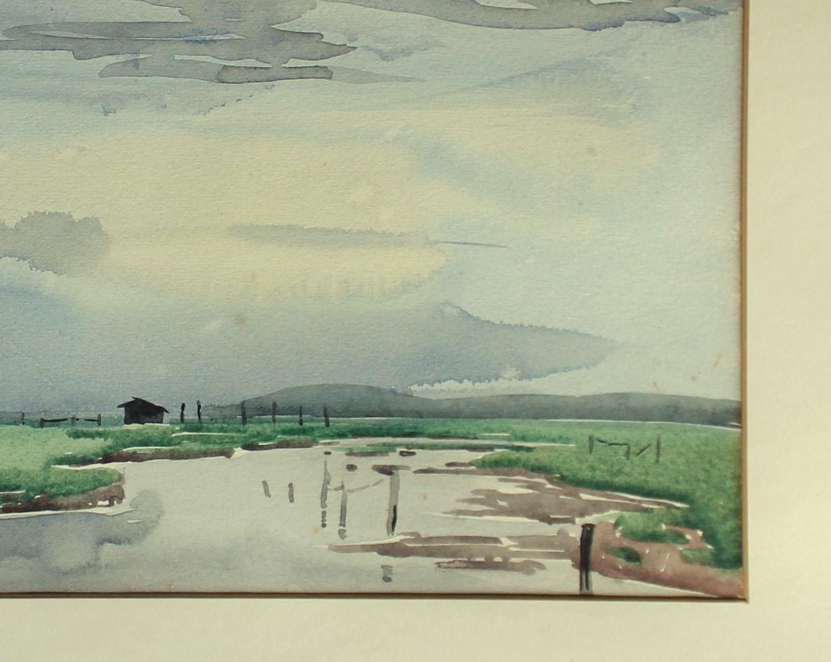 British Signed Edward Seago Watercolor of a Norfolk Landscape