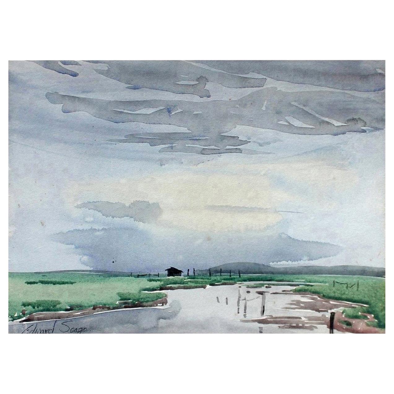 Signed Edward Seago Watercolor of a Norfolk Landscape