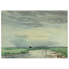 Signed Edward Seago Watercolor of a Norfolk Landscape