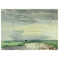 Signed Edward Seago Watercolor of a Norfolk Landscape