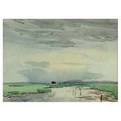 Signed Edward Seago Watercolor of a Norfolk Landscape
