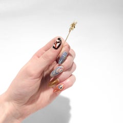 Signed Edwardian 14K Gold & Blister Pearl Figural Flower Stickpin