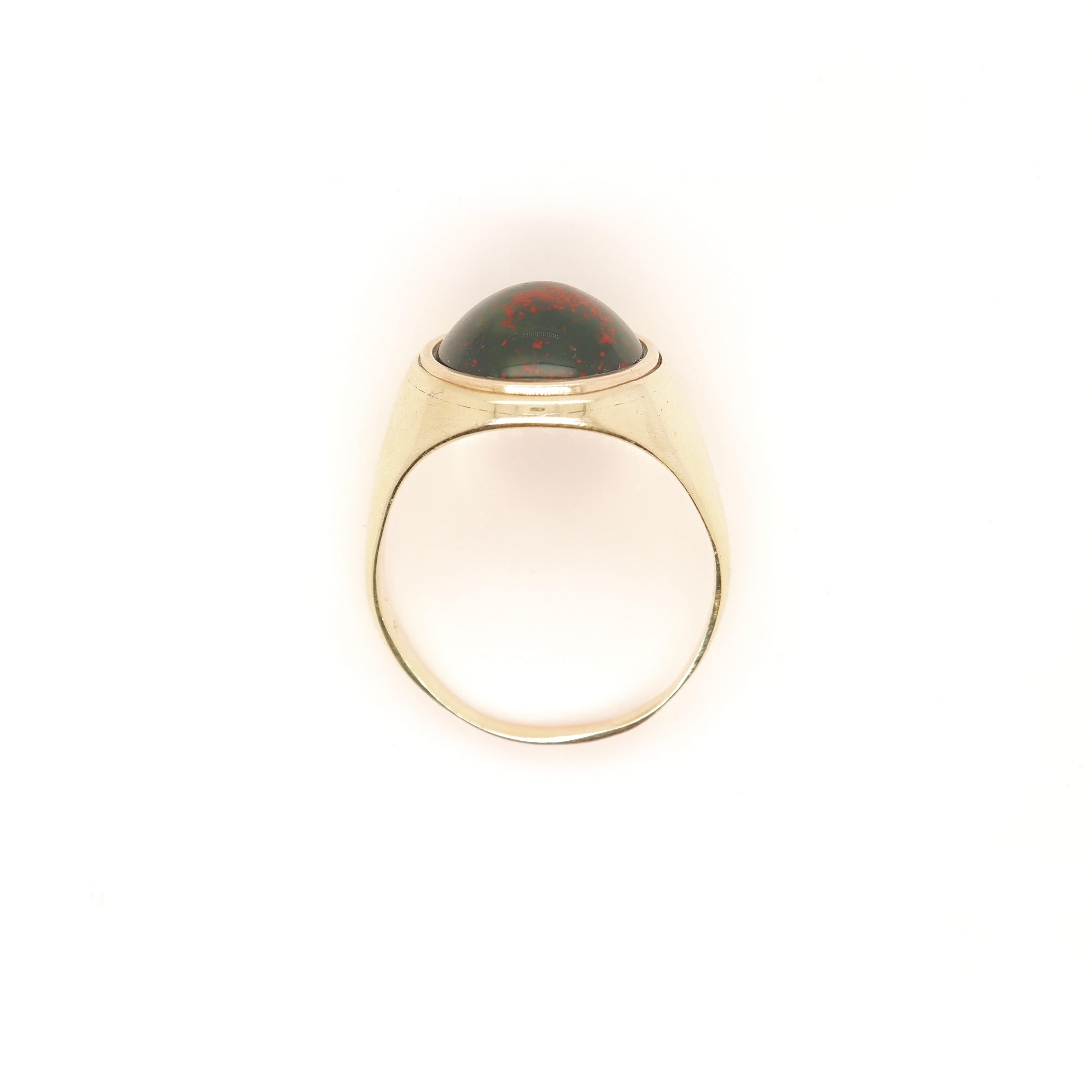 Signed Edwardian Marcus & Co 14K Gold & Bloodstone Cabochon Signet Style Ring 2