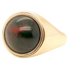 Signed Edwardian Marcus & Co 14K Gold & Bloodstone Cabochon Signet Style Ring