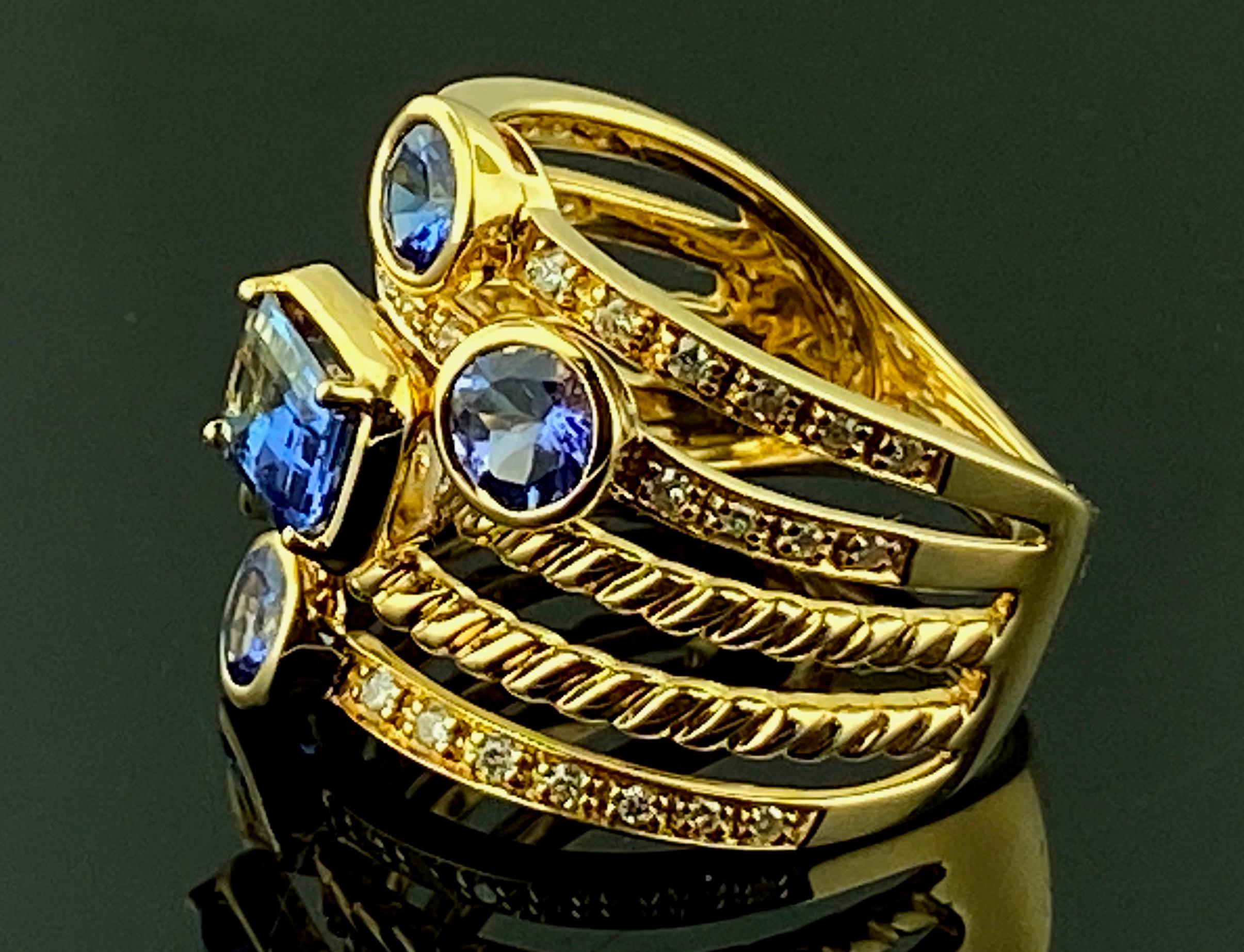 Signiert EFFY 14KT Ring aus Roségold mit Tansanit und Diamant im Zustand „Hervorragend“ im Angebot in Palm Desert, CA