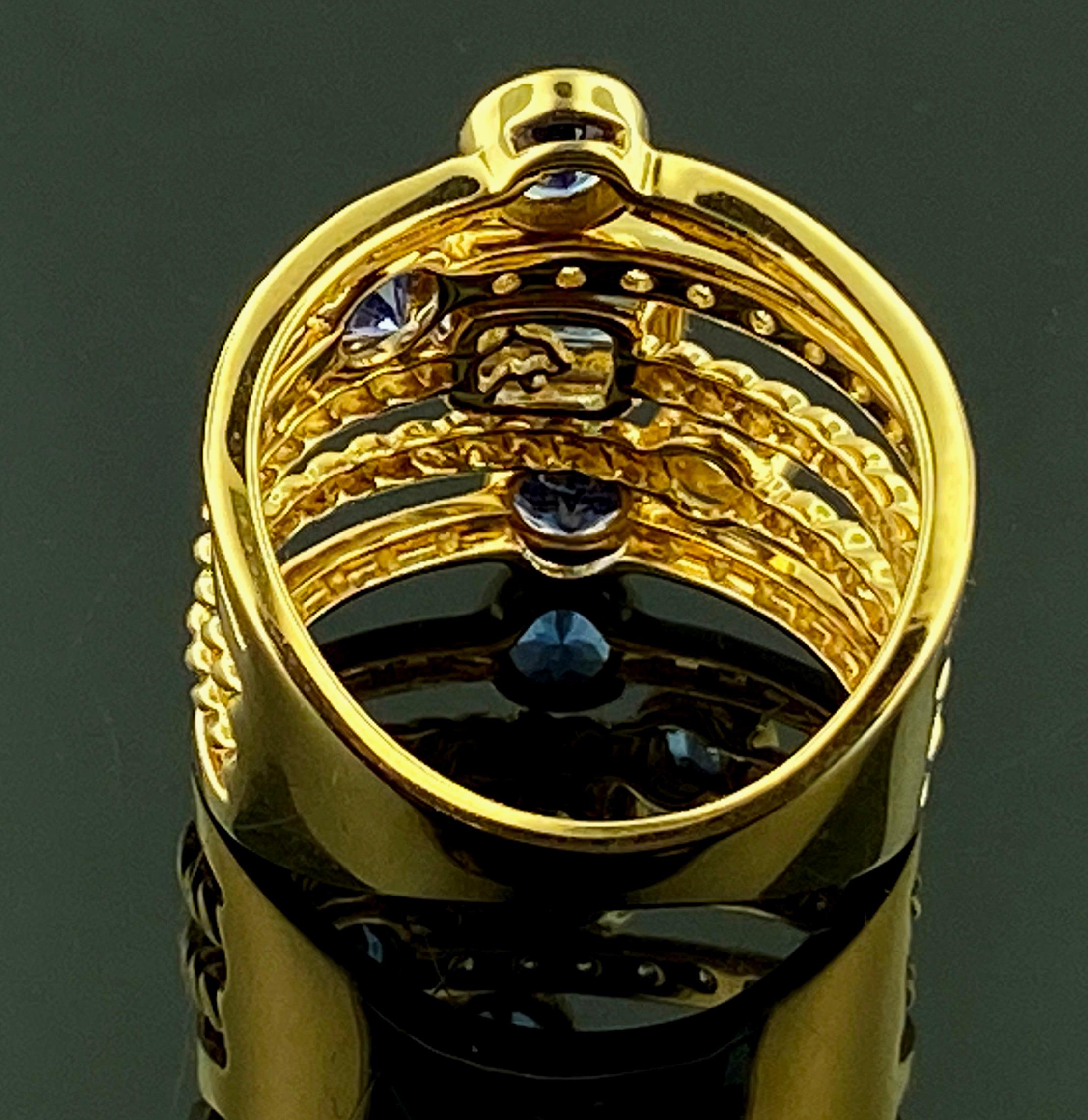 Bague signée « EFFY » en or rose 14 carats avec tanzanite et diamants Unisexe en vente