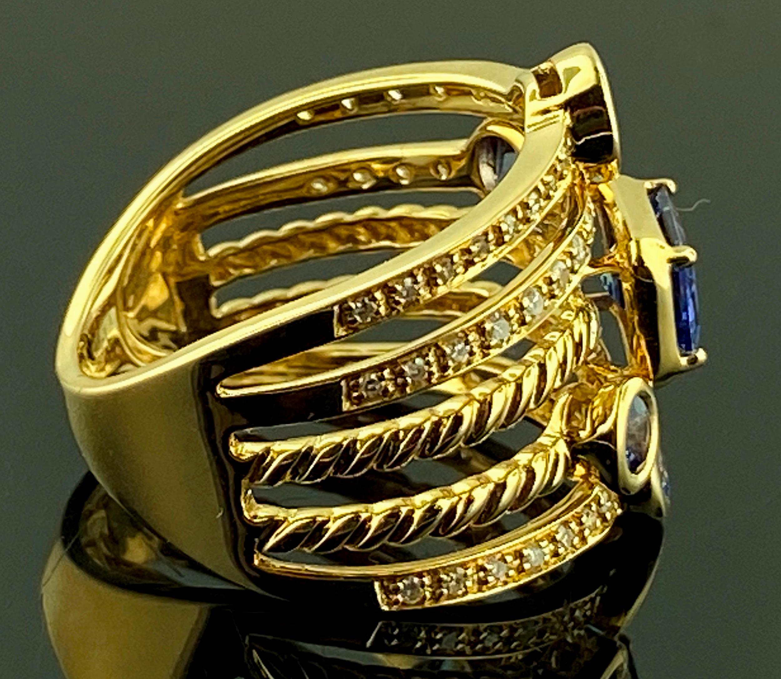 Bague signée « EFFY » en or rose 14 carats avec tanzanite et diamants en vente 1