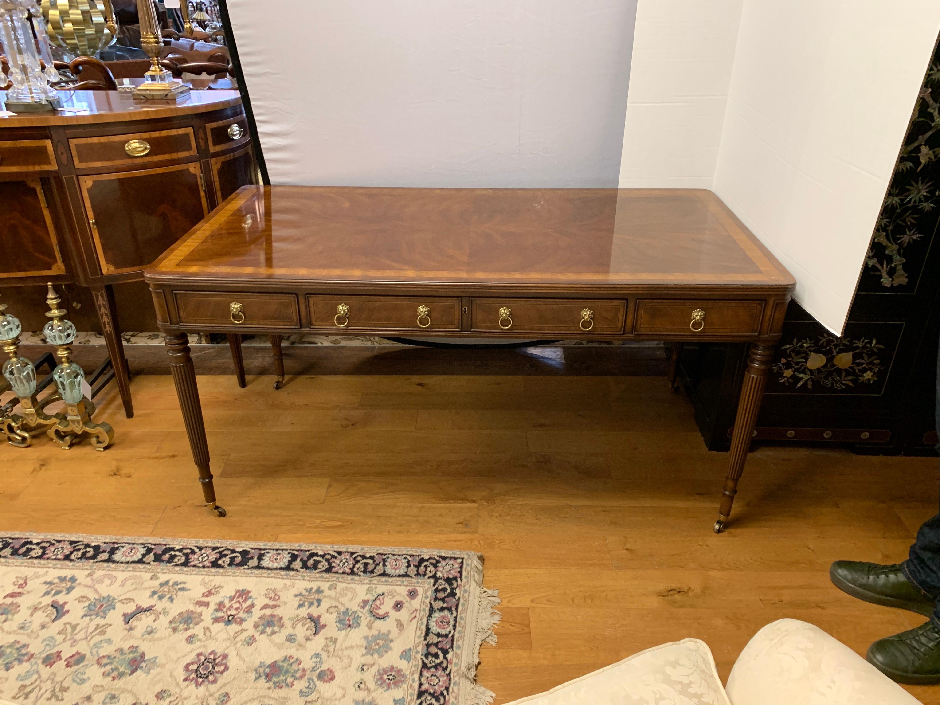 Signed E.J. Victor Mahogany Writing Table Desk with Inlay 5