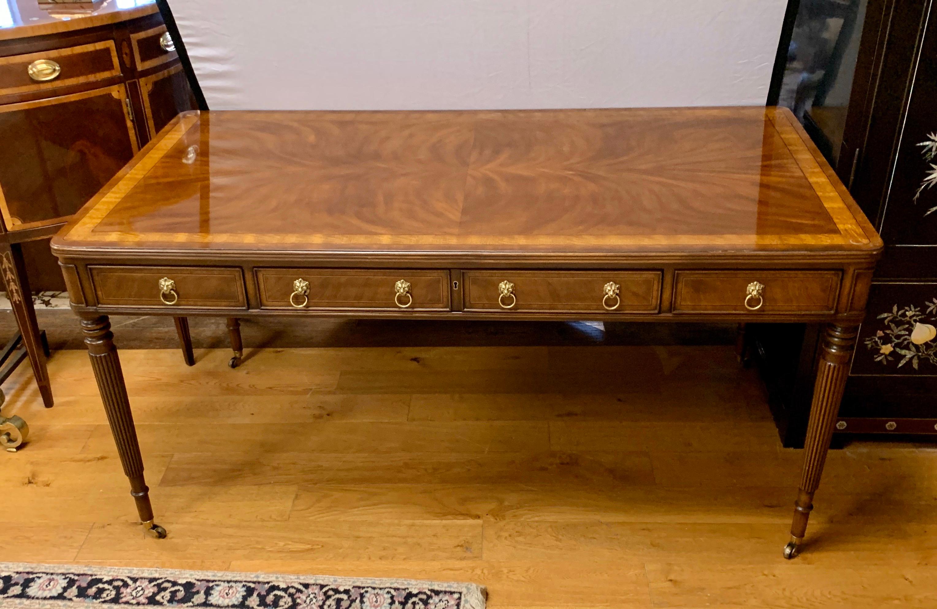 Signed E.J. Victor Mahogany Writing Table Desk with Inlay 6