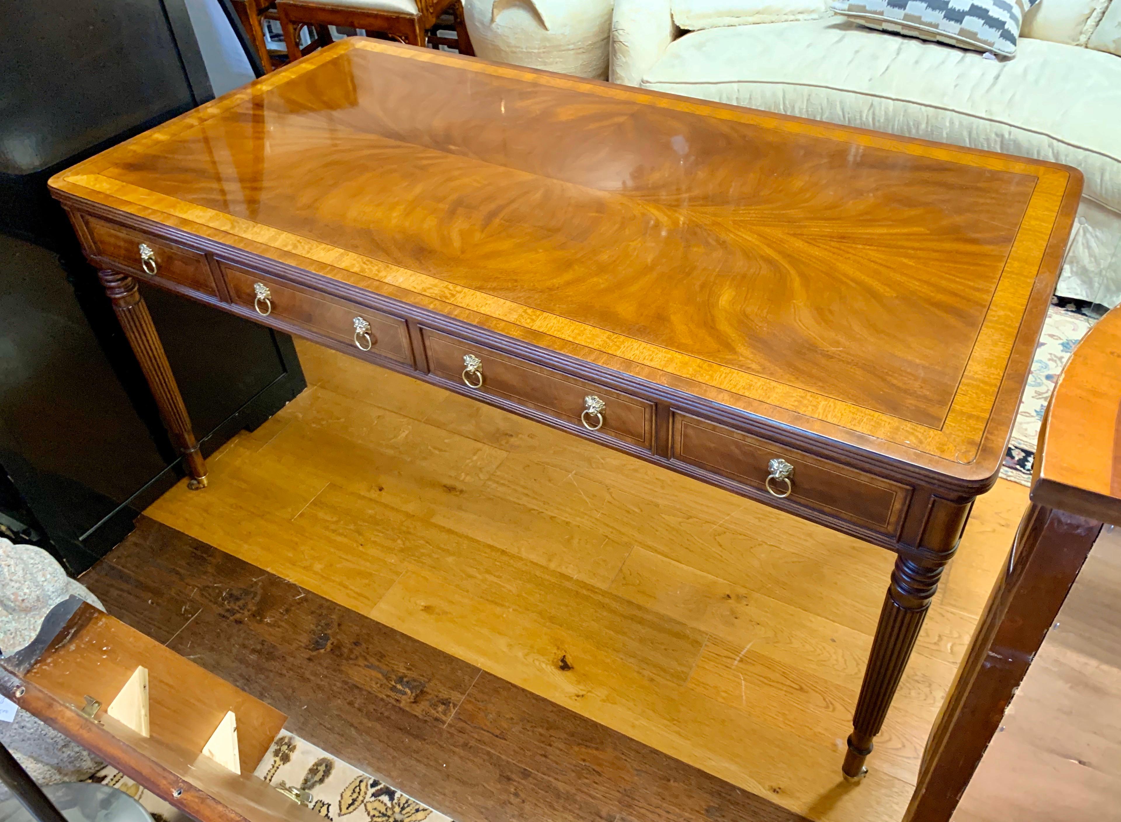 Signed E.J. Victor Mahogany Writing Table Desk with Inlay 8