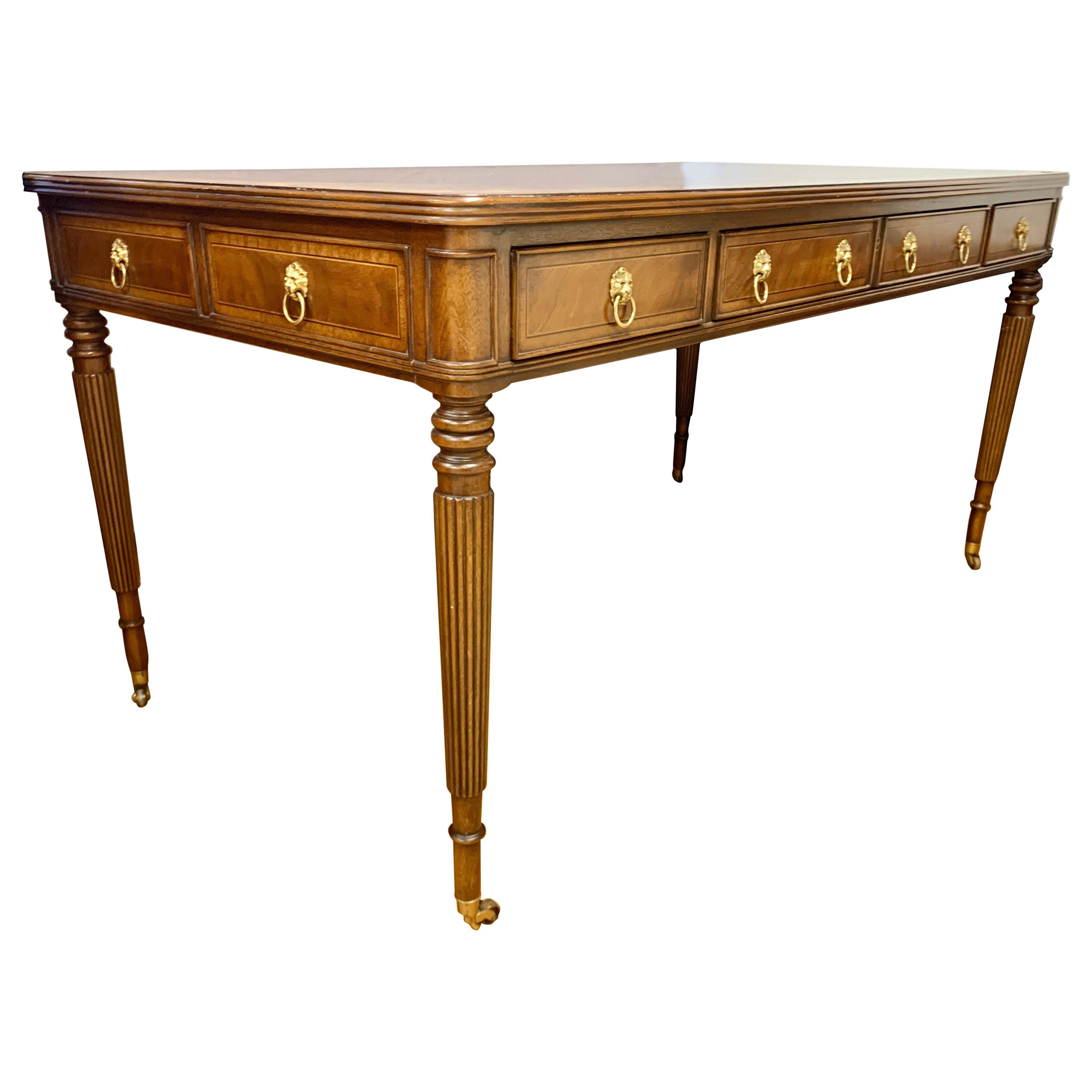 Signed E.J. Victor Mahogany Writing Table Desk with Inlay