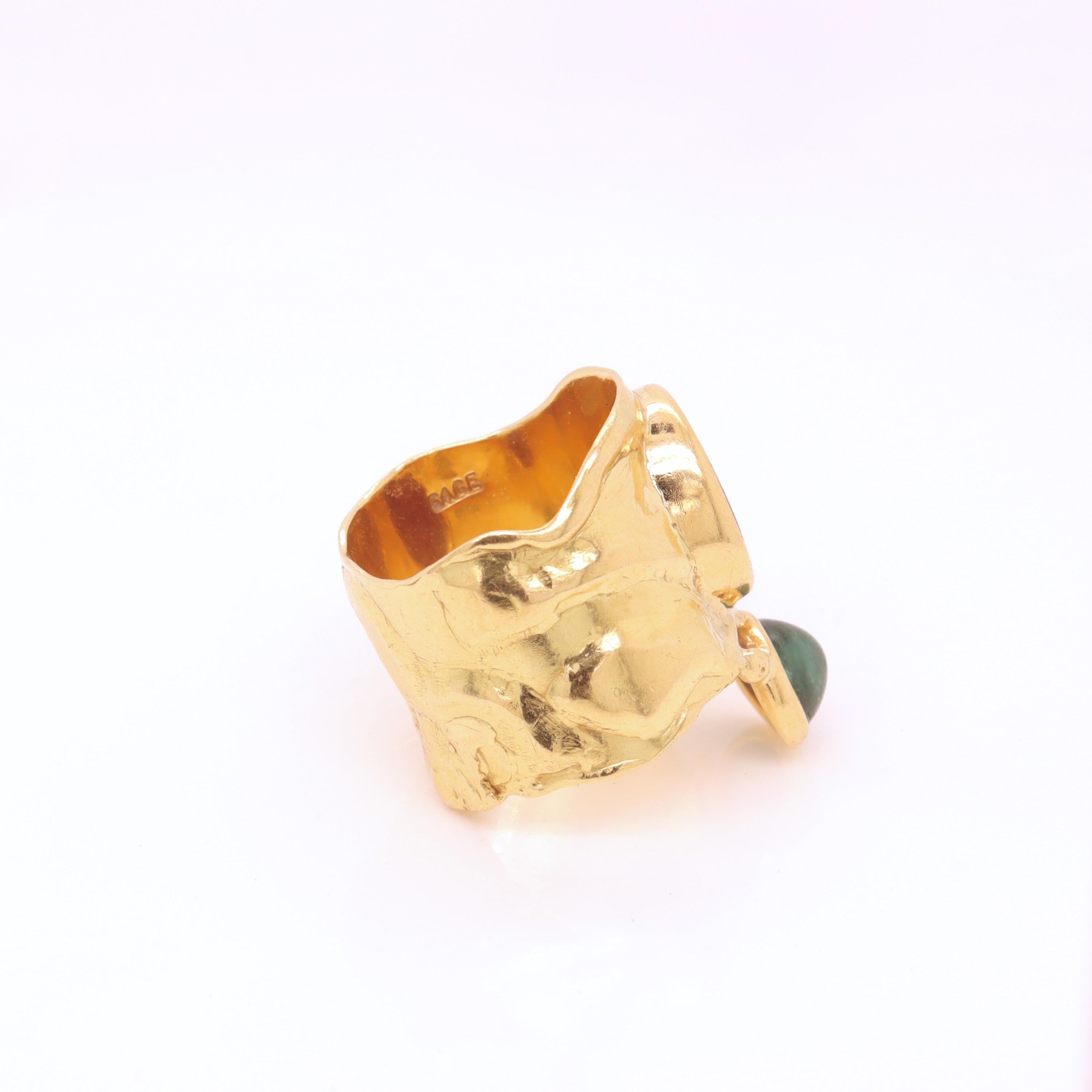 Signed Elizabeth Gage 18 Karat Molten Gold Carved Intaglio Signet Ring For Sale 1