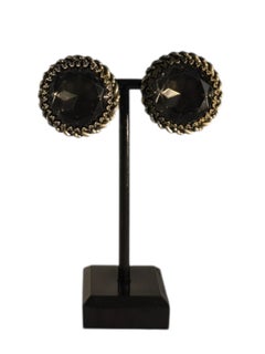 1950s Signed Elsa Schiaparelli Black Glass Clip-on Rope Earrings