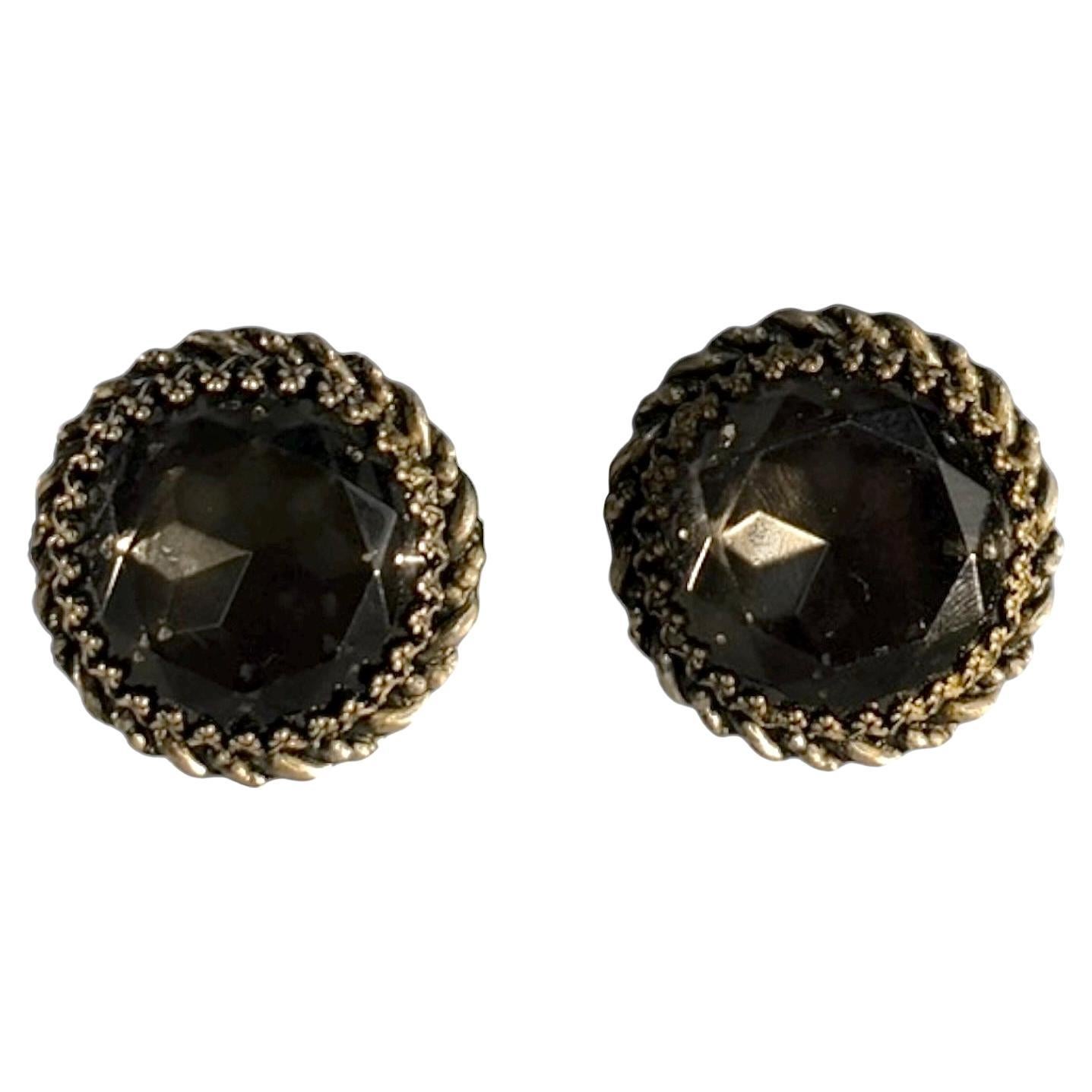 1950s Signed Elsa Schiaparelli Black Glass Clip-on Rope Earrings