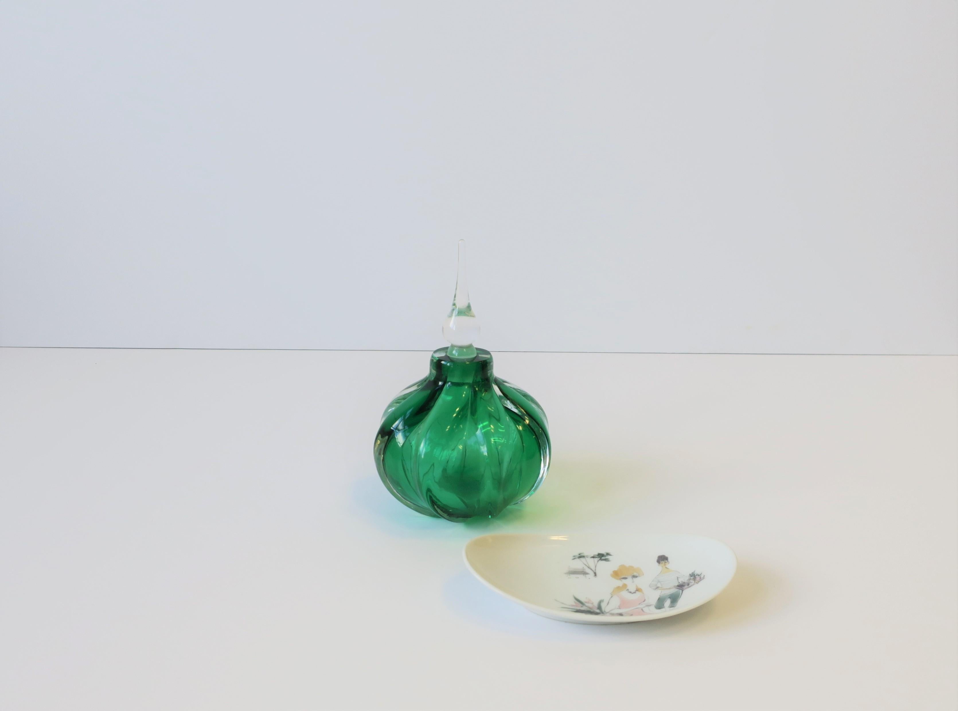 Emerald Green Art Glass Perfume Vanity Bottle, Signed 4