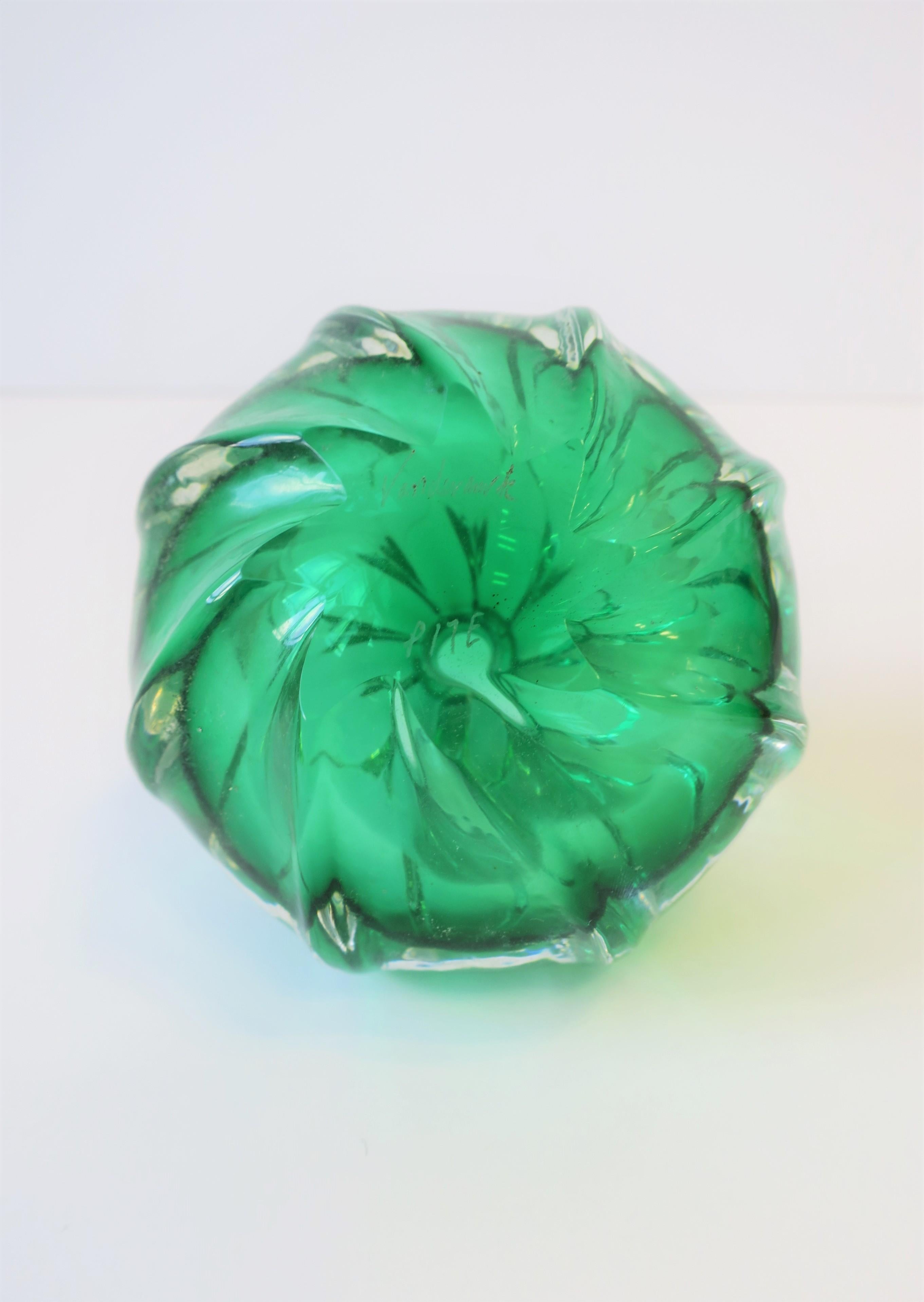 Emerald Green Art Glass Perfume Vanity Bottle, Signed 5