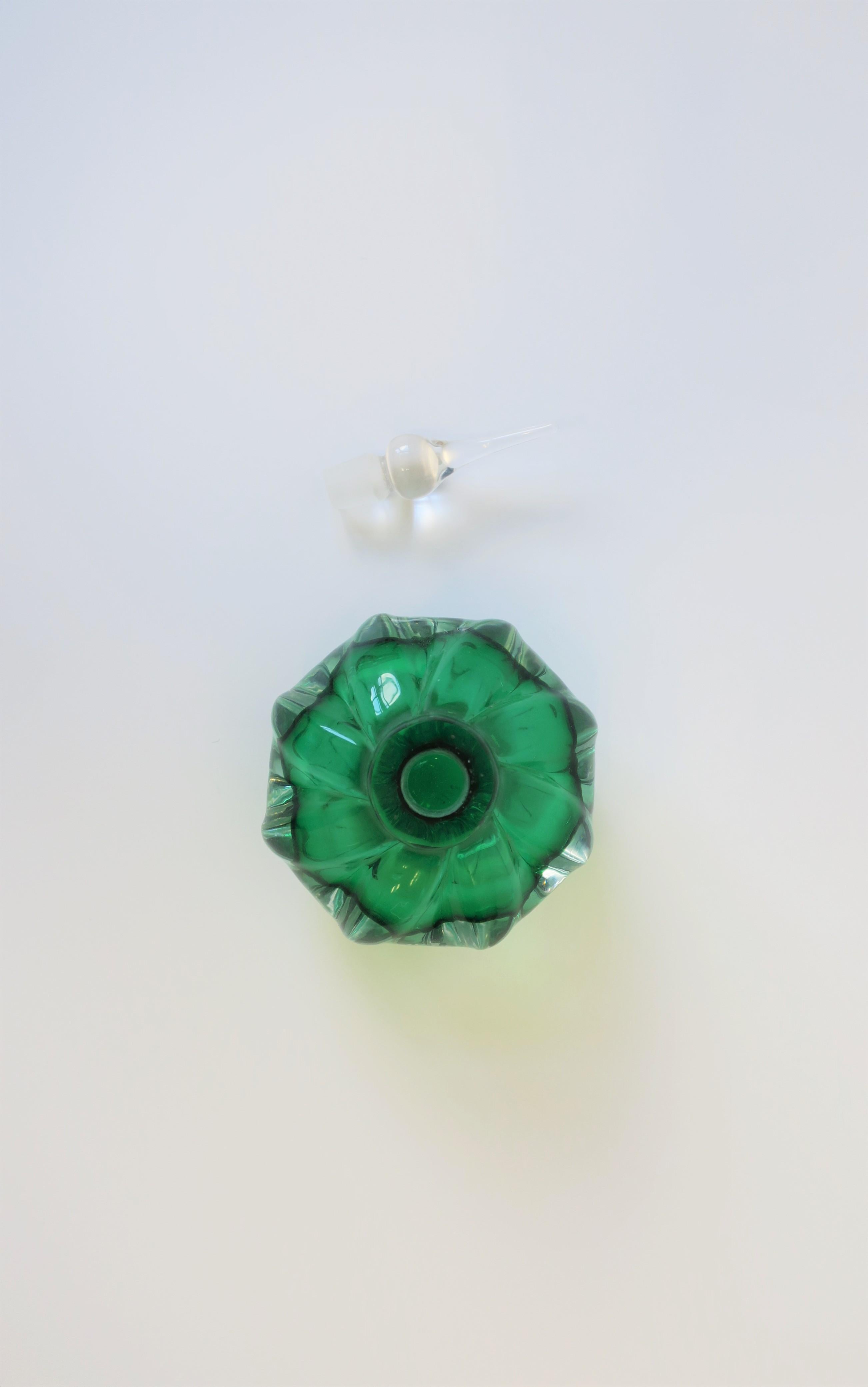20th Century Emerald Green Art Glass Perfume Vanity Bottle, Signed
