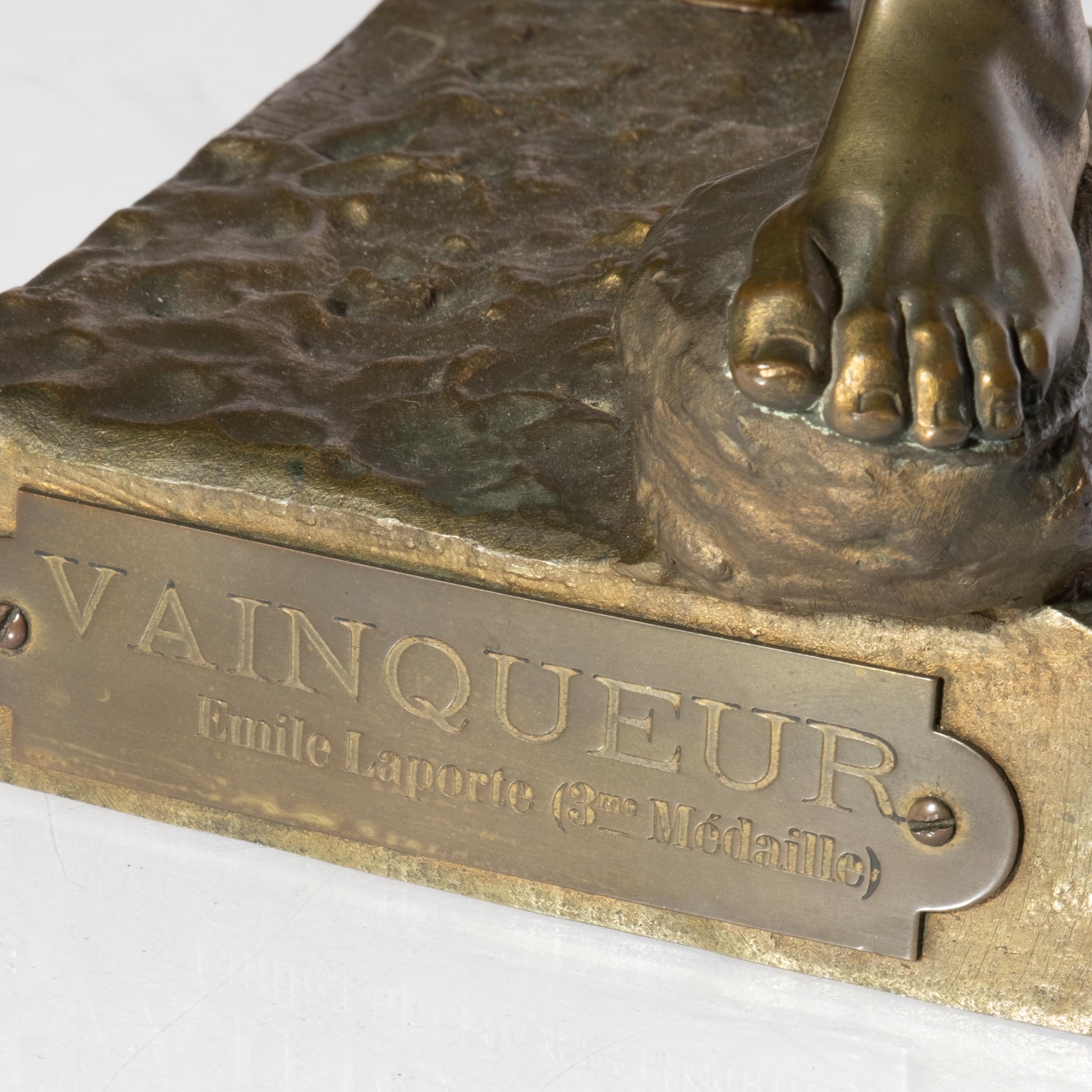 Signed Emile Laporte  (French, 1858-1907). 'Vainqueur, ' Dore Bronze Sculpture In Good Condition In Kingston, NY