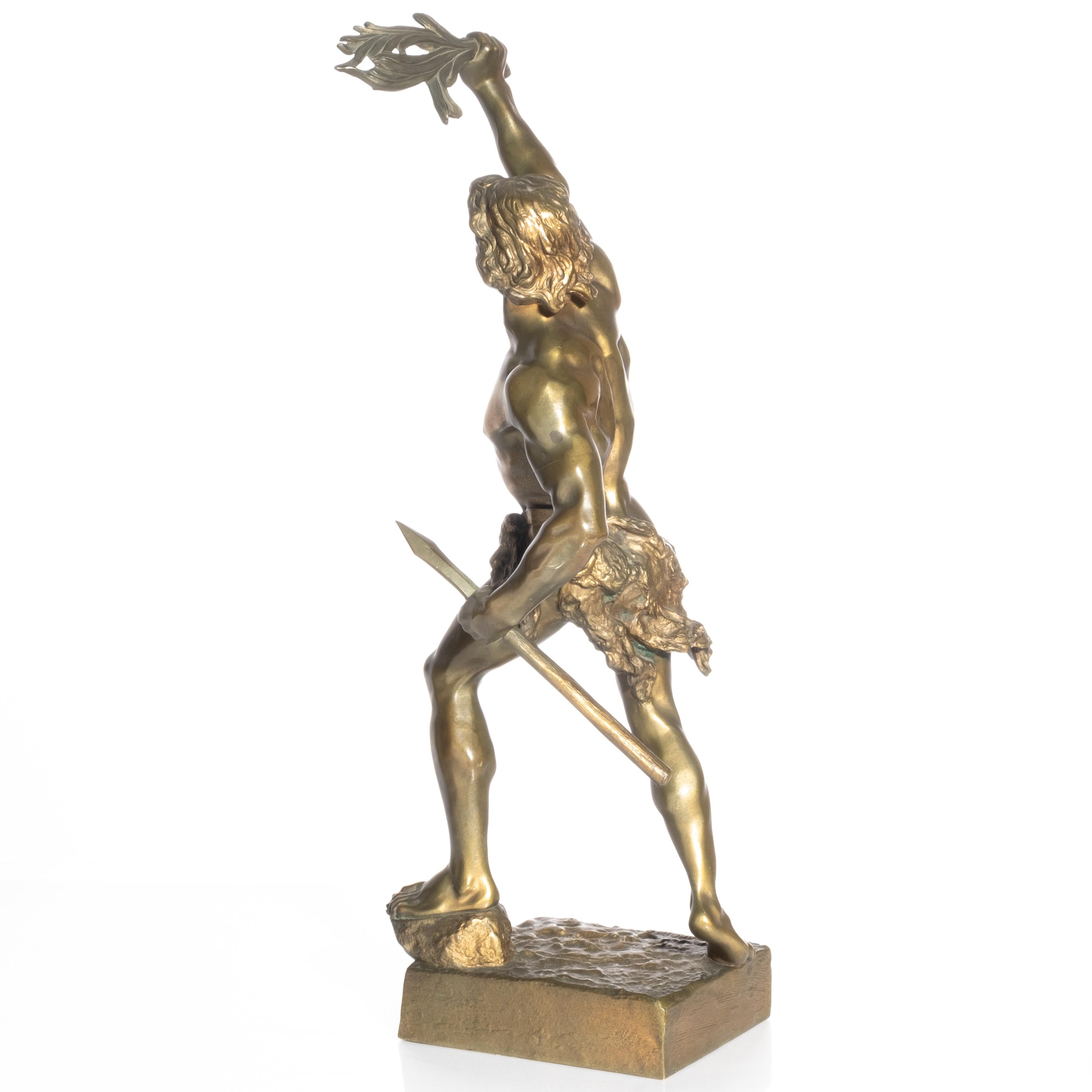 19th Century Signed Emile Laporte  (French, 1858-1907). 'Vainqueur, ' Dore Bronze Sculpture