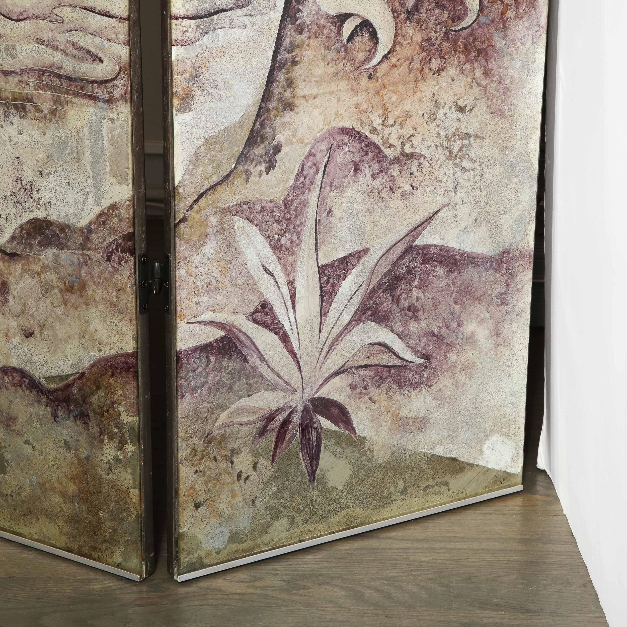 Signed Emrich Nicholson Hand Painted Mirrored Screen Estate of Arthur Rubinstein 9