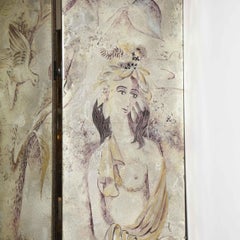 Signed Emrich Nicholson Hand Painted Mirrored Screen Estate of Arthur Rubinstein